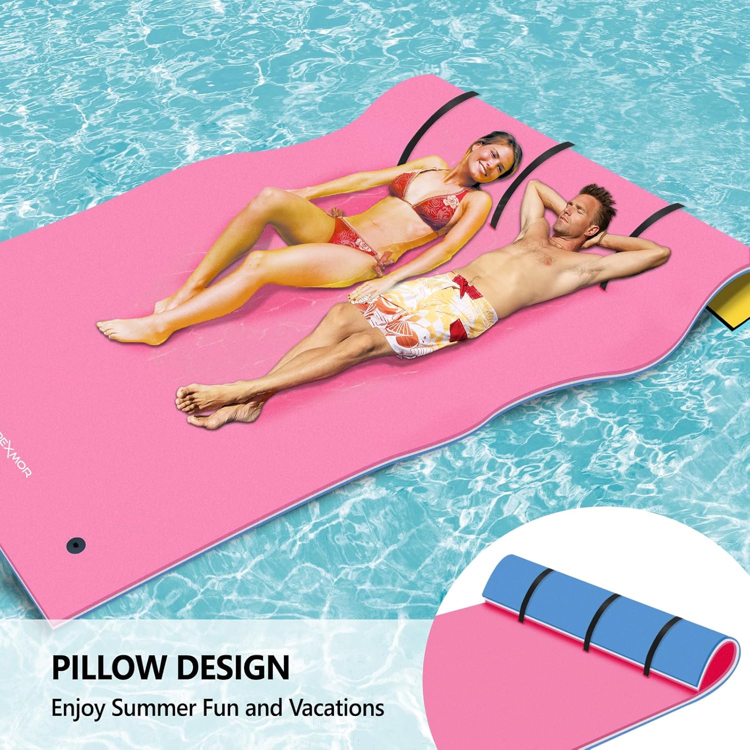 Floating Water Mat, 9/12/18 FT Lily Pad Floating Mat for The Water, 3-Layer XPE Foam Water Floating Island w/Bungee Tether & Storage Straps for Lake Pool Beach River