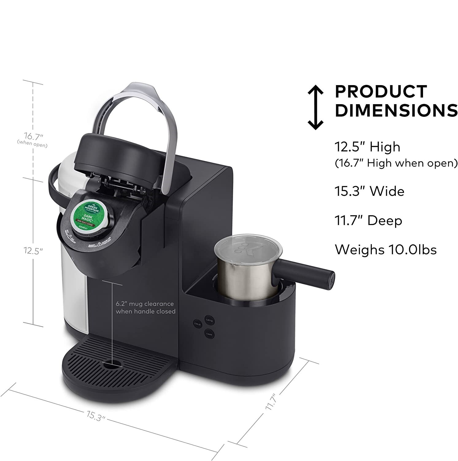 Keurig K-Cafe Single-Serve Coffee, Latte & Cappuccino Maker with Milk Frother, 60oz Reservoir, Dark Charcoal