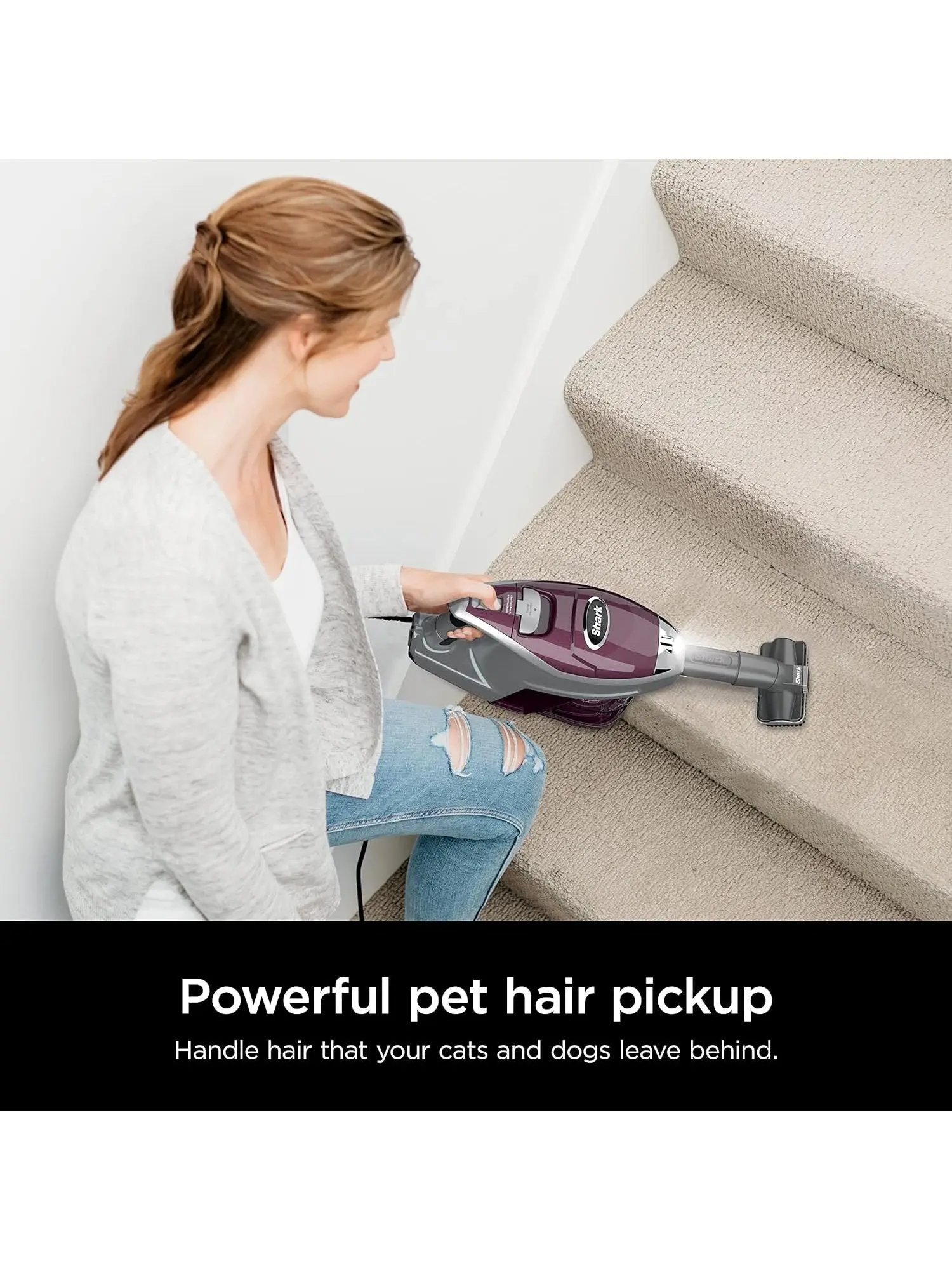 Shark Rocket Deluxe Pro Corded Stick Vacuum, Lightweight, XL Dust Cup, LED Headlights, Pet Hair Tools, Bordeaux/Silver