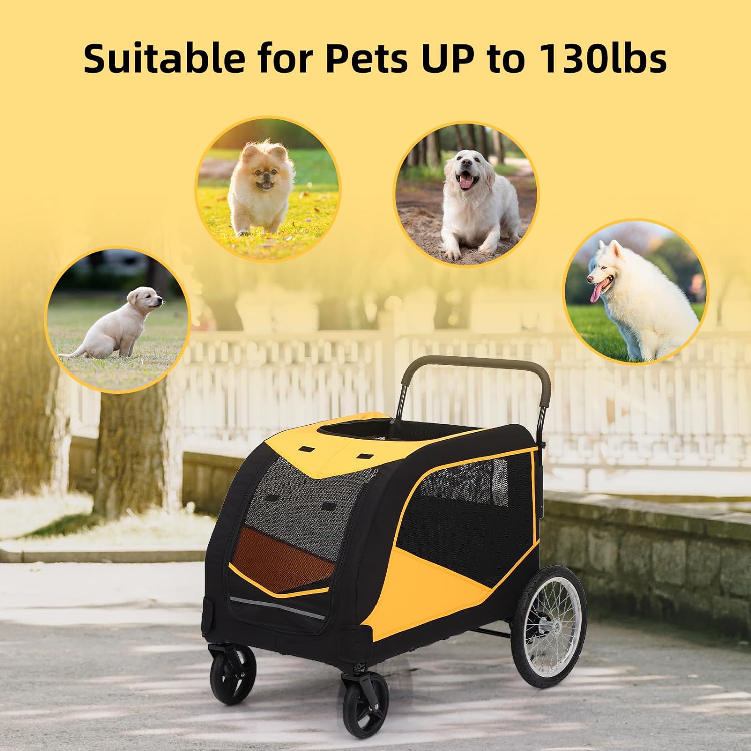 Dog Stroller for Large Pet, Jogger Stroller, Easy Folding Cart Frame, Quick Release Wheel, Breathable Animal Stroller with 4 Wheel and Storage Space Pet Can Easily Walk in/Out Travel