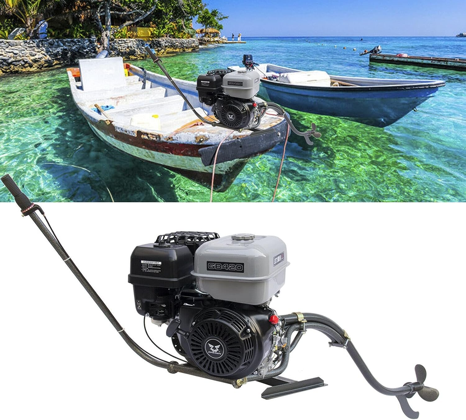 15HP 4 Stroke Outboard Motor, 420cc Marine Fishing Boat Engine Single-cylinder 6L, Big Fuel Tank Up to 20 km/h 3600rpm