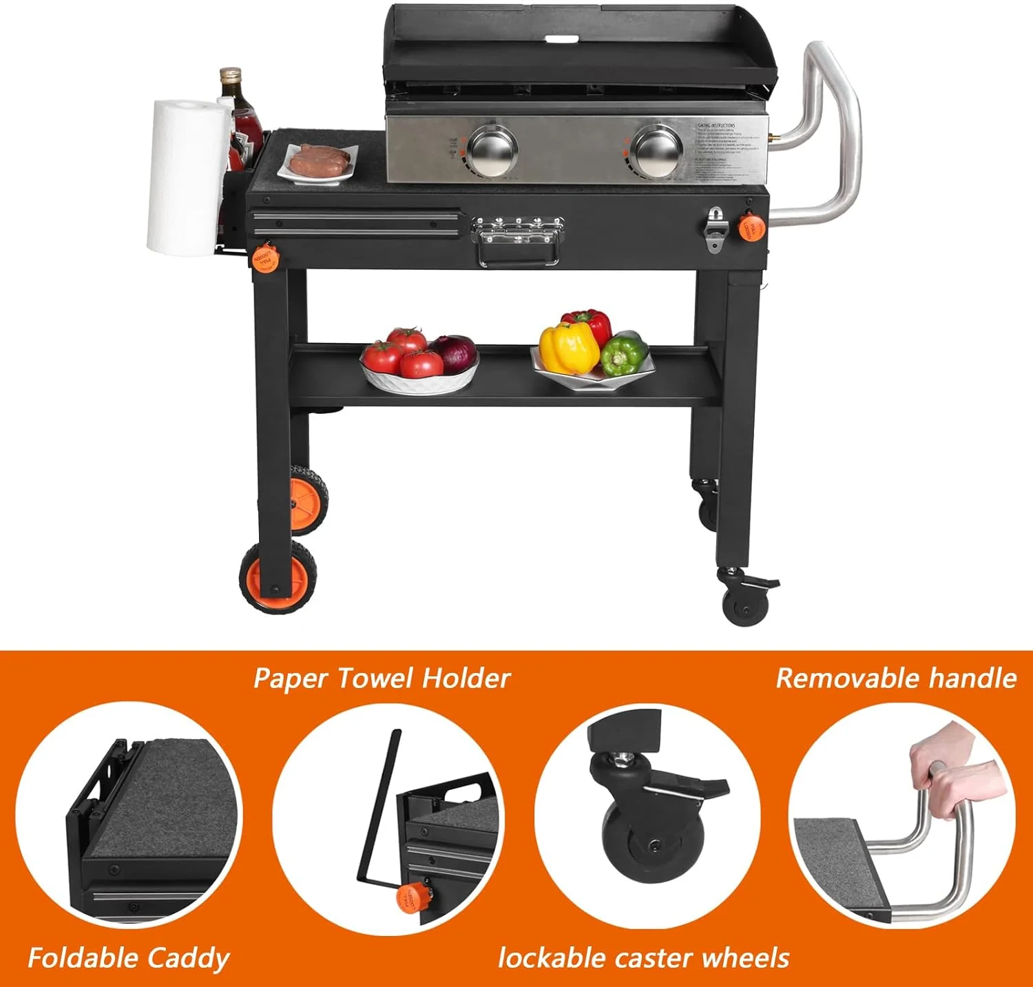 Portable Blackstone Griddle Stand Grill Table - Outdoor BBQ Cart with Wheels