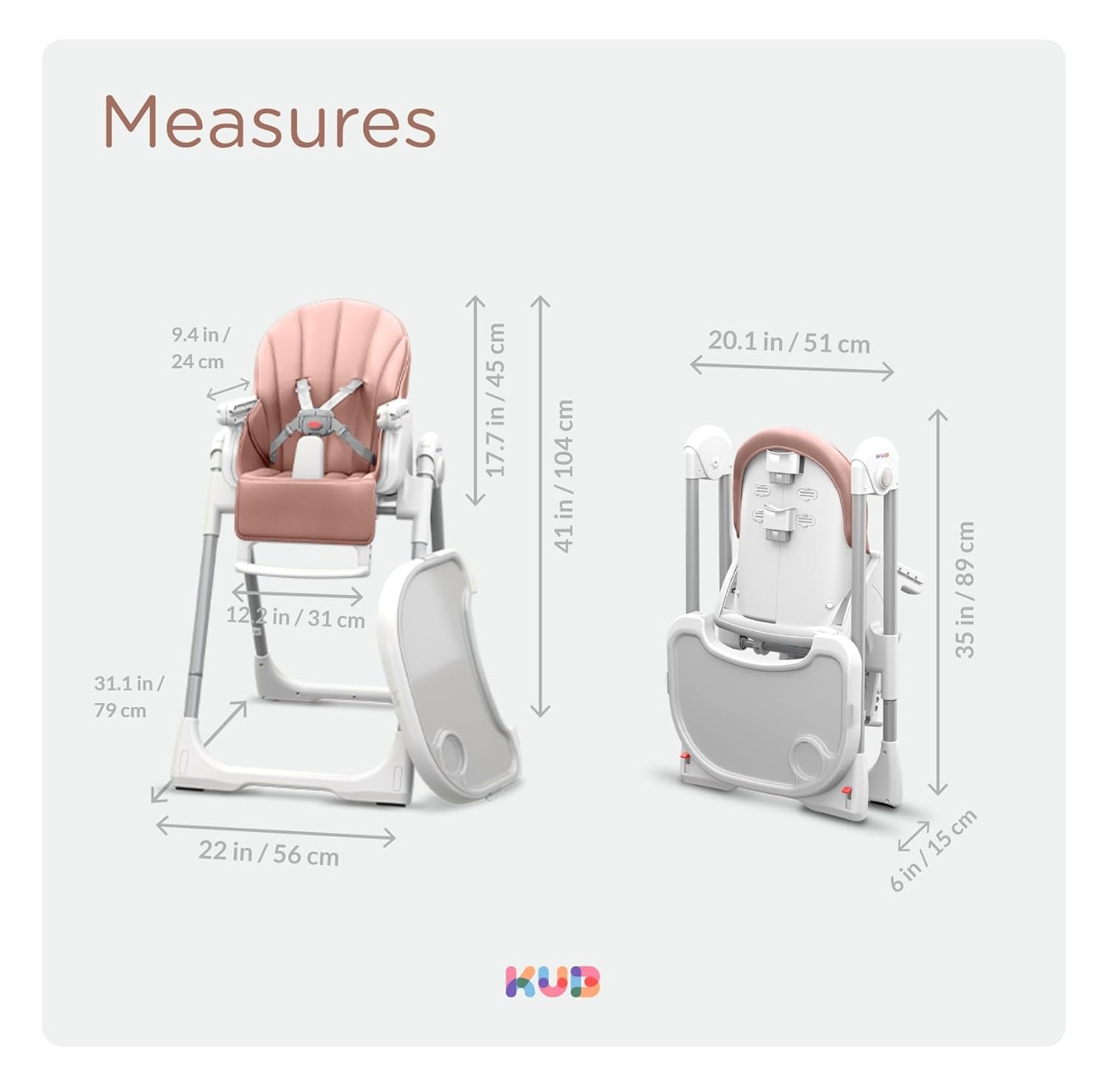 Foldable Baby High Chair with Removable Seat & Tray, Adjustable Height & Recline, Locking Wheels