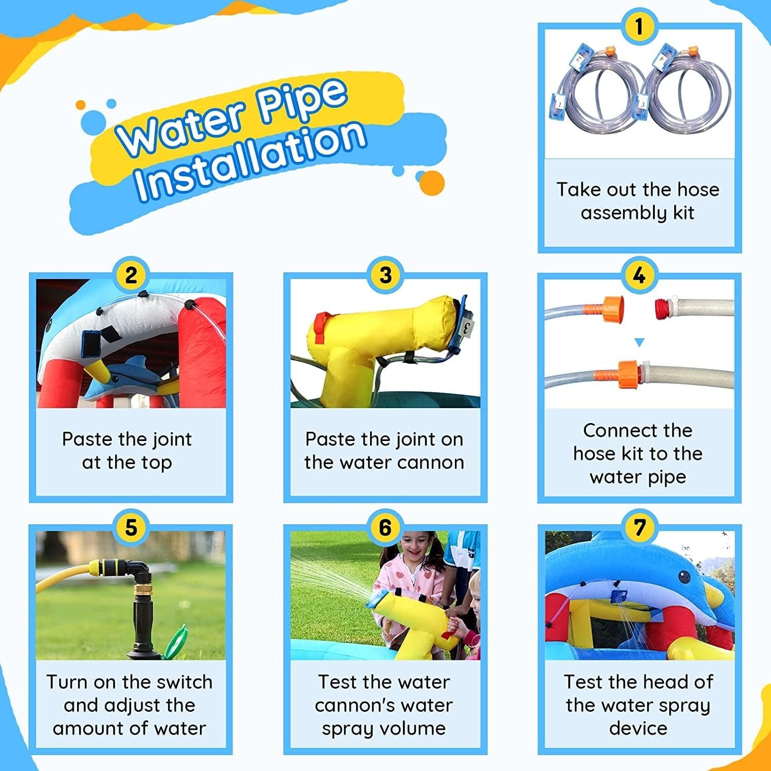 Inflatable Bounce House with Double Slide,Dolphin Styling,Splashing Pool,Double Water Cannon,Climbing Wall,Heavy Duty GFCI Blower,Inflatable Water Park Slide for Kids Backyard Summer