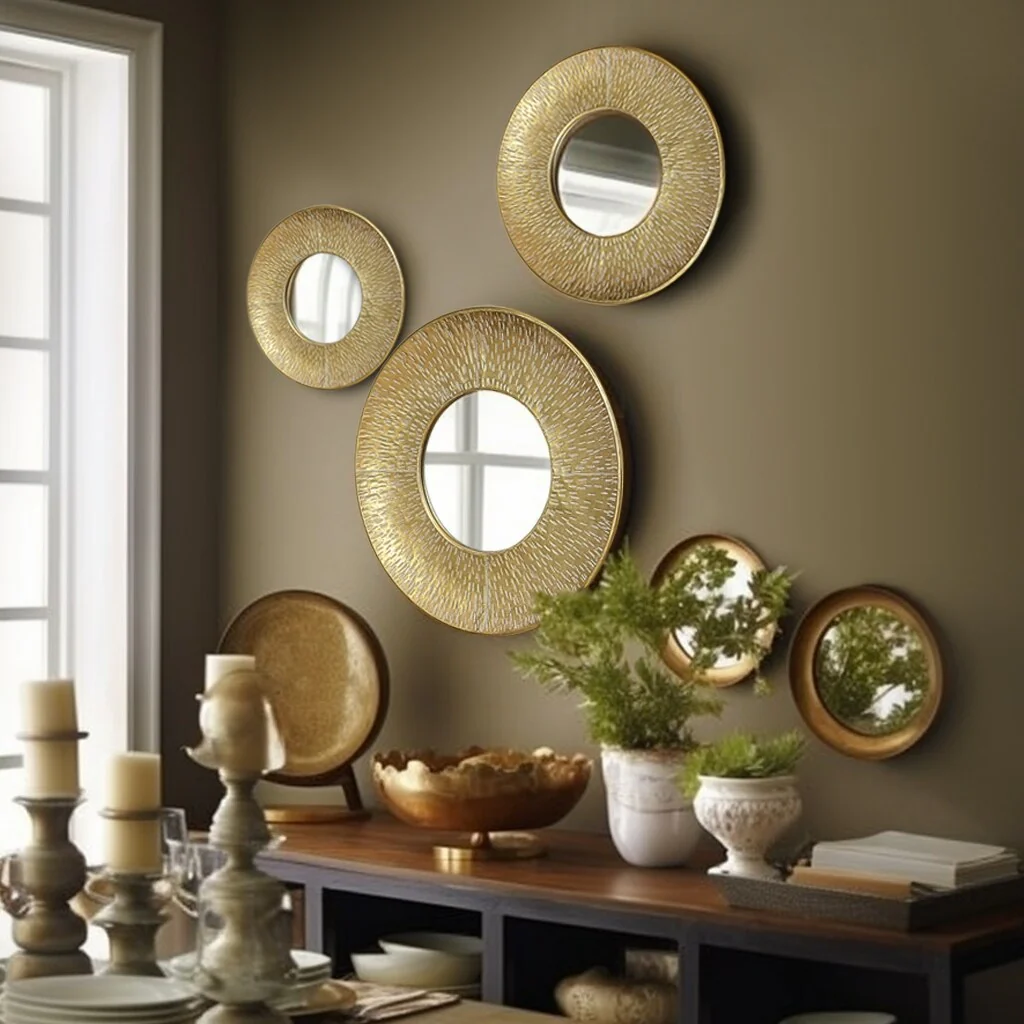 3-Piece Gold Metal Round Wall Mirror Set - 22.25