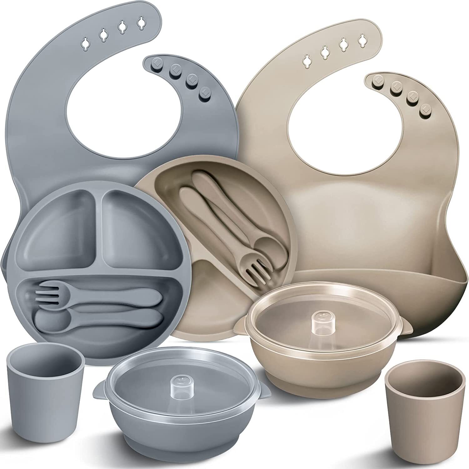 Silicone Baby Feeding Set by [Brand]  C 12-Piece, Includes Bibs, Plates, Bowls, Utensils, Cups, Safe & Durable