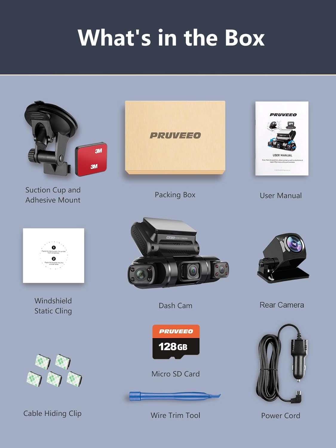 Dash Cam, 4 Channel Dash Camera FHD 1080Px4, Front, Left, Right and Rear, Front and Rear Inside, Built in GPS WiFi, 256 GB Max, Free 128GB Card, D90-4CH-128GB