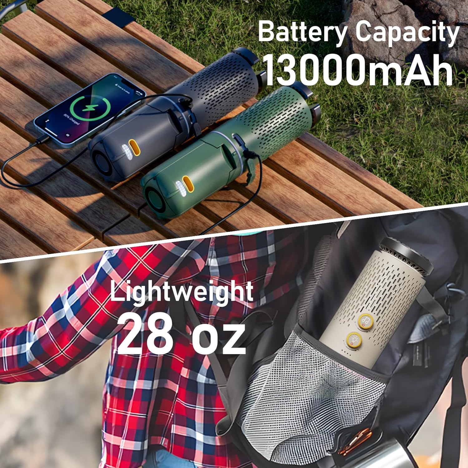 Grey & Green Bundle, Camping Light Rechargeable, Telescopic & Collapsible Outdoor Camping Lantern with Bluetooth Speaker, IPX7 Waterproof Flash Light for Hiking, Camping, Travel