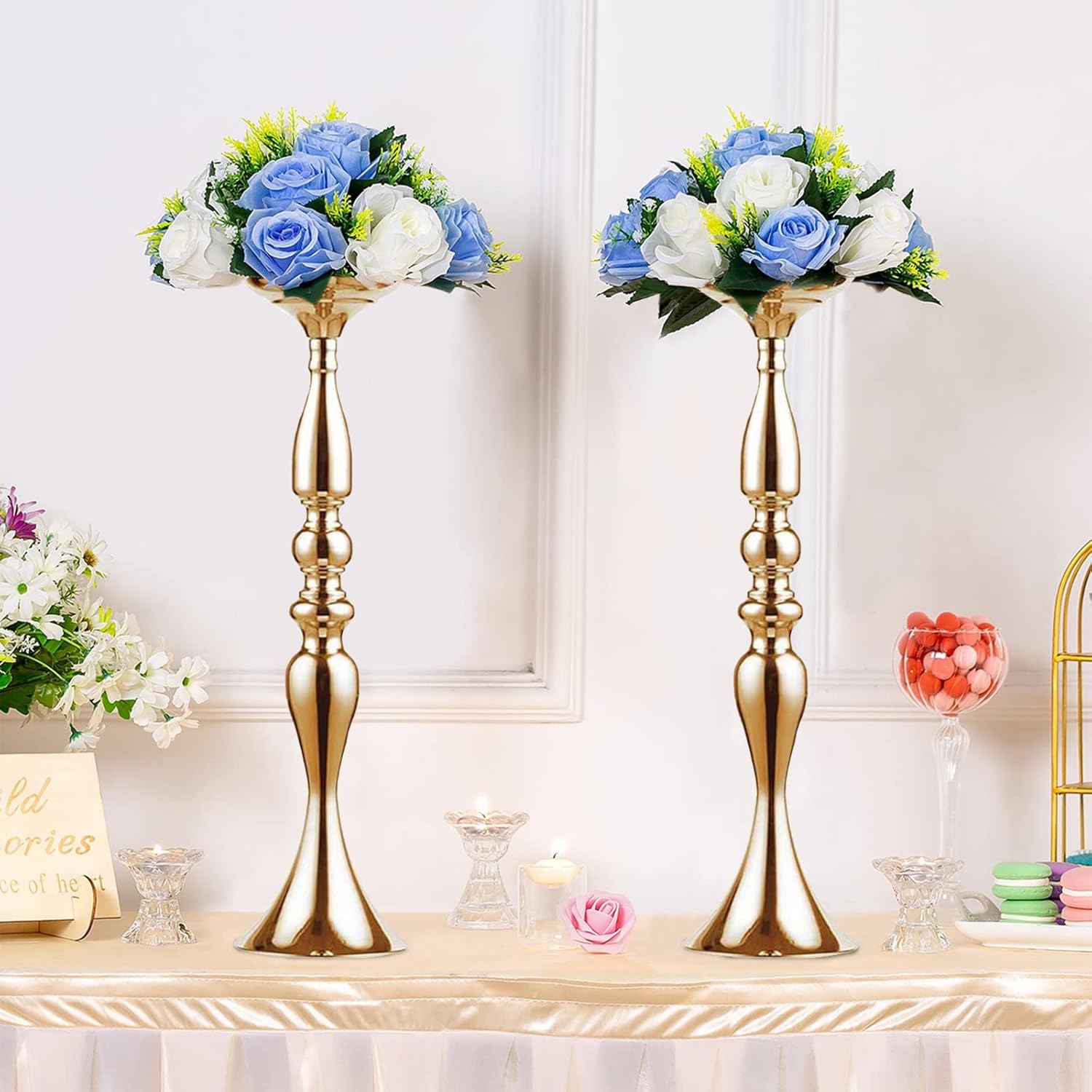 Elegant Silver Metal Wedding Centerpiece Stand 31.5     C Tall Tabletop Decor for Events & Parties