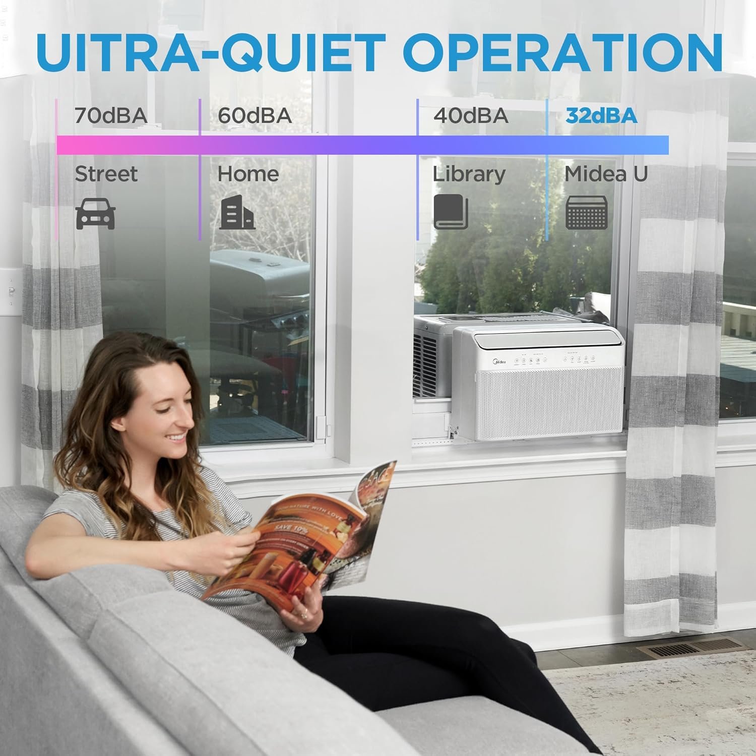 8,000 BTU U-Shaped Smart Inverter Air Conditioner �C Cools up to 350 Sq. Ft., Ultra Quiet with Open Window Flexibility, Compatible with Alexa, 35% Energy Savings, Remote Control (Renewed)