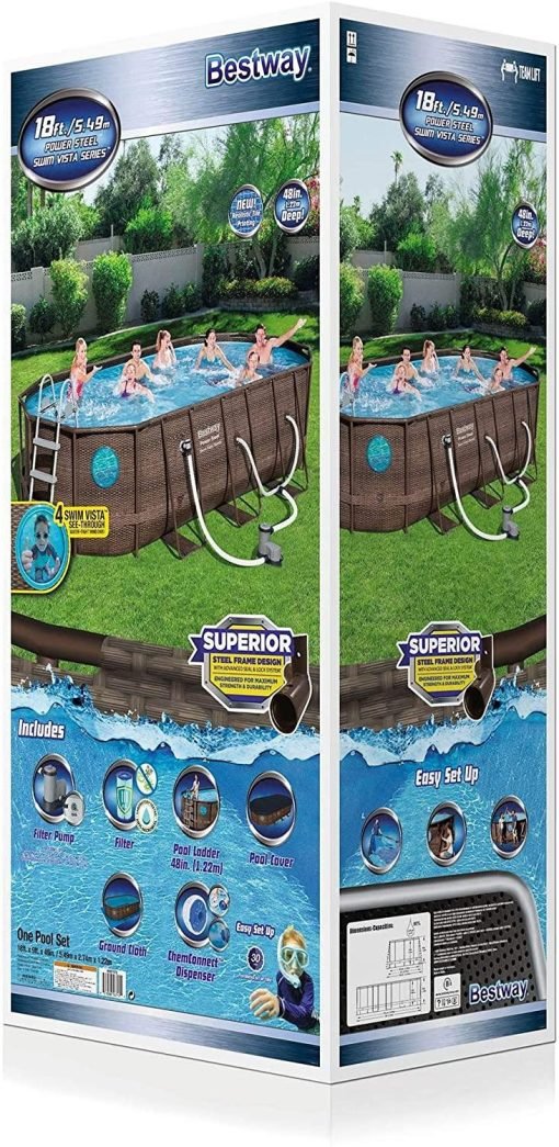Bestway Power Steel 18�� x 9 ��x 48�� above ground swimming pool Set with metal frame home swimming pool sand filter pump, skimmer and vacuum