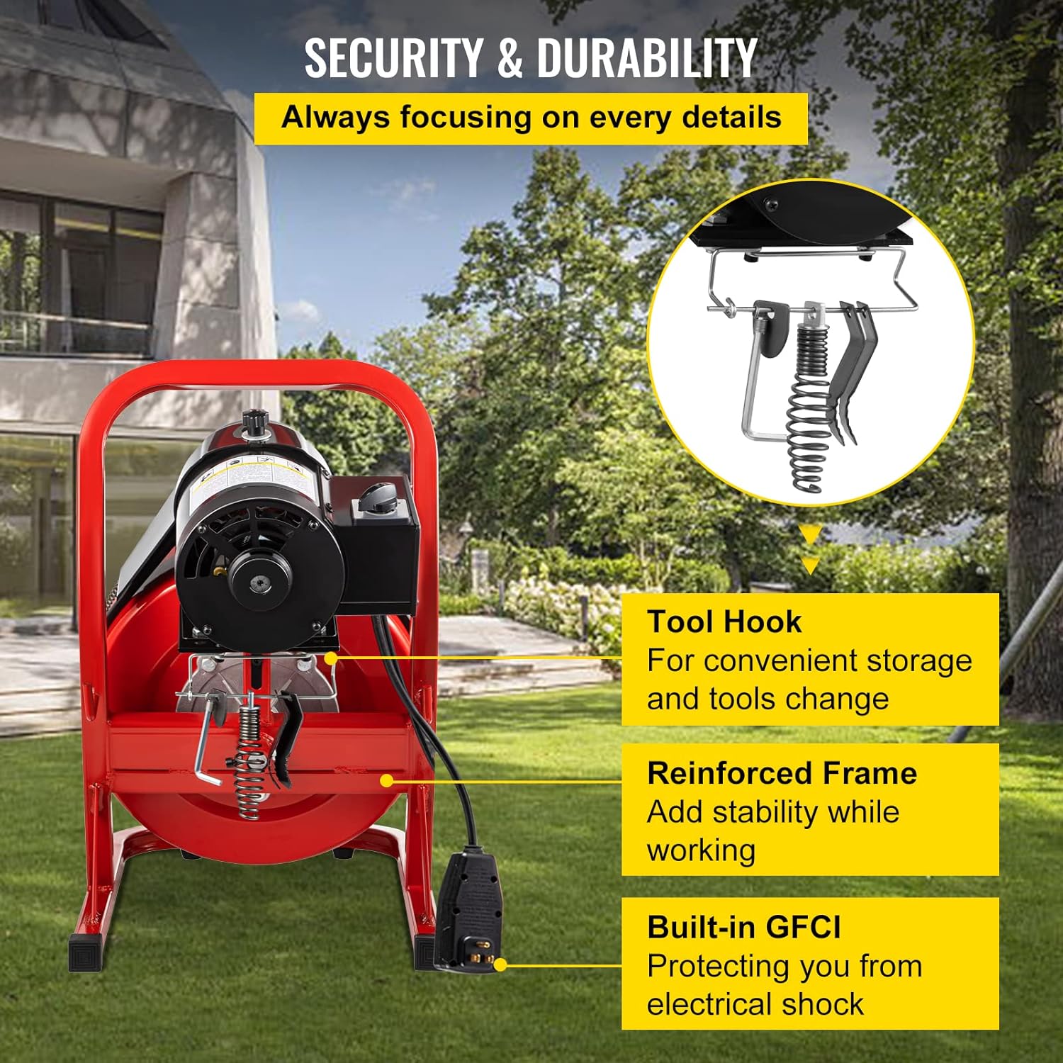 Drain Cleaner Machine, 75 Ft x 3/8 Inch Drain Cleaning Machine Fits 1 to 4 Inch Pipes, Portable Drain Auger Cleaner with 4 Cutters, Electric Drain Clog Remover Plumbing Tool