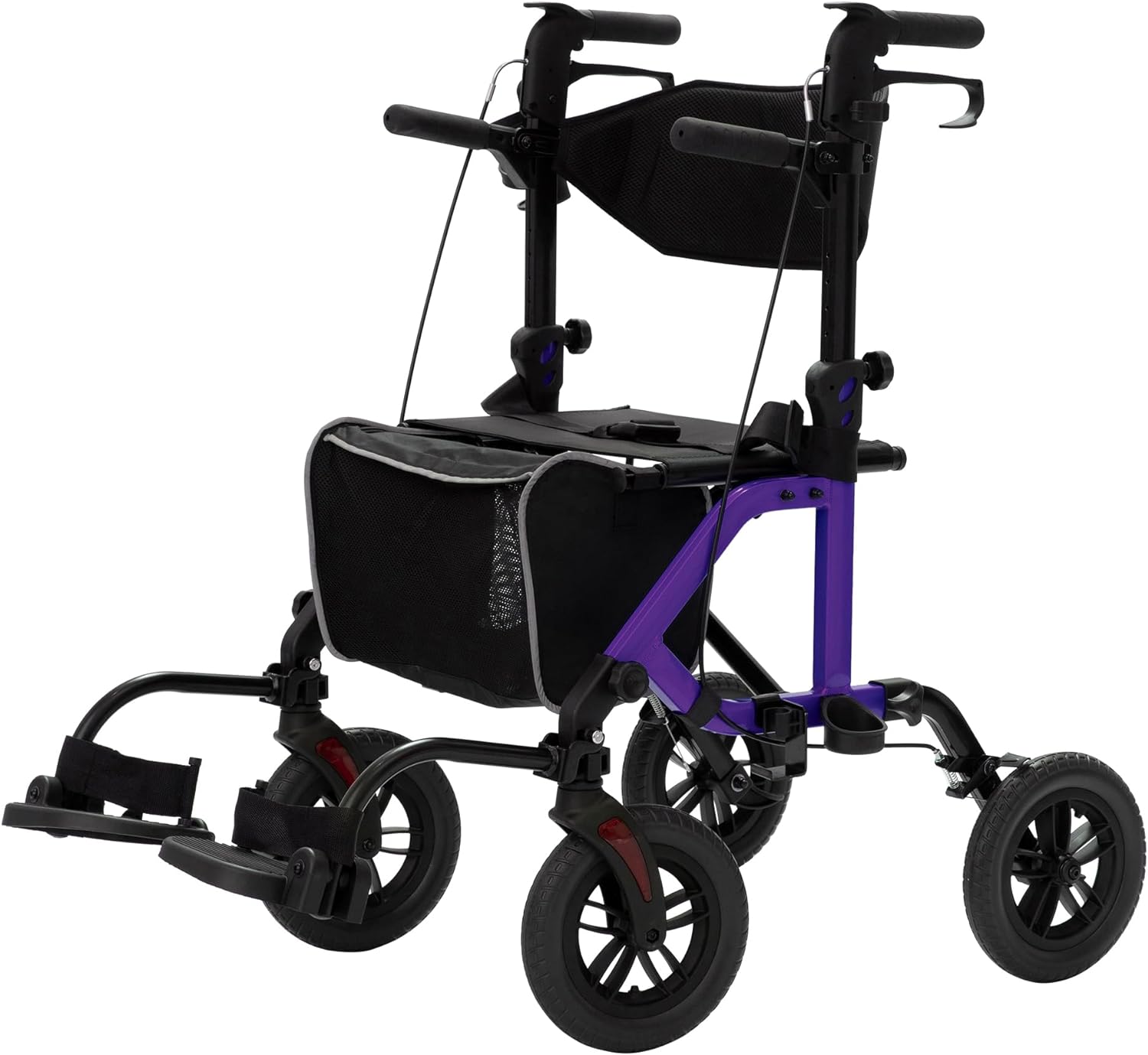 Blue All-Terrain 2-in-1 Rollator Walker & Transport Chair with 10   Non-Pneumatic Wheels, Folding Design, Reversible Backrest & Detachable Footrests for Seniors