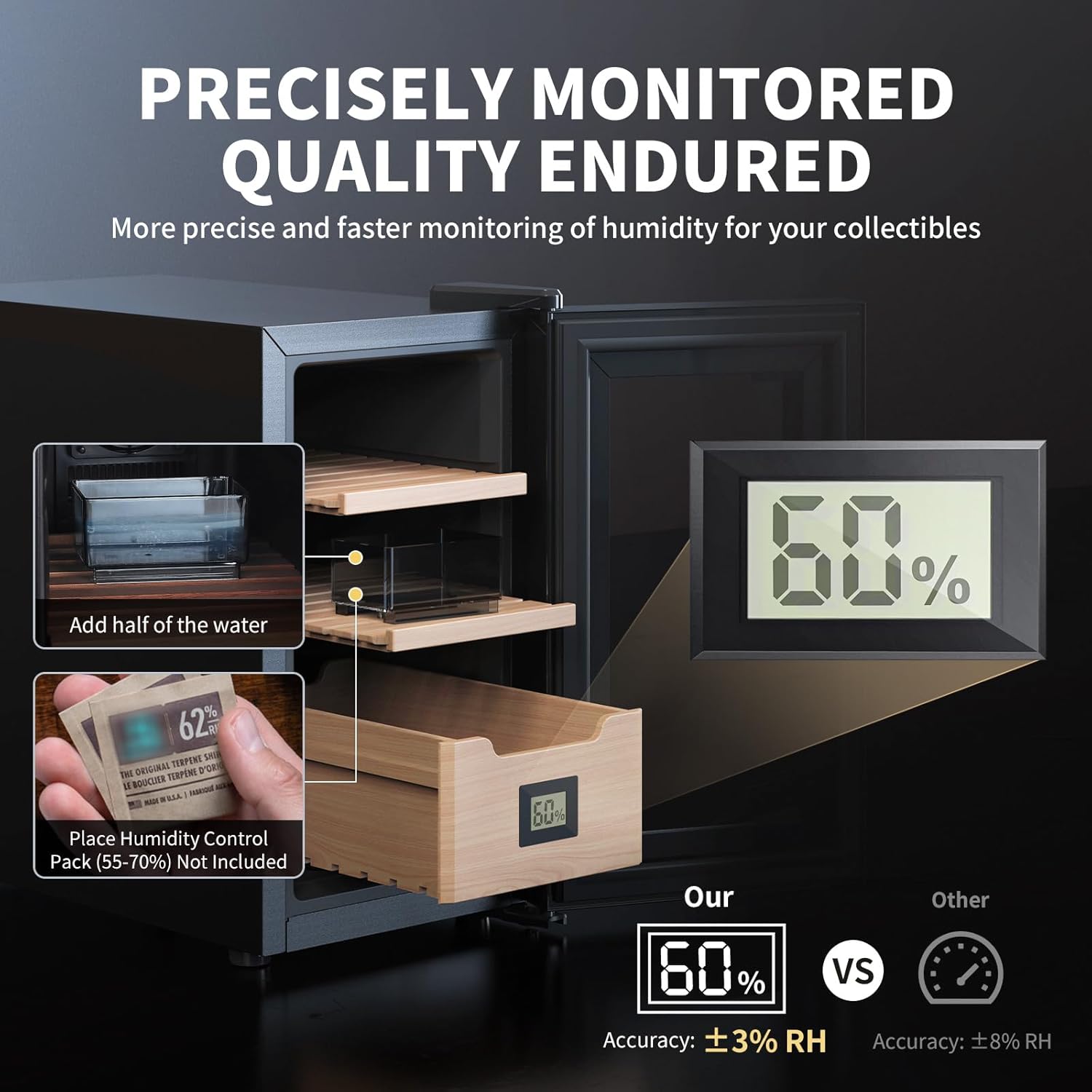 ThermoCigar 48L Cigar Humidor with Heating & Cooling, Cedar Wood, Digital Hygrometer, Quiet Electric Cooler for 350 Cigars