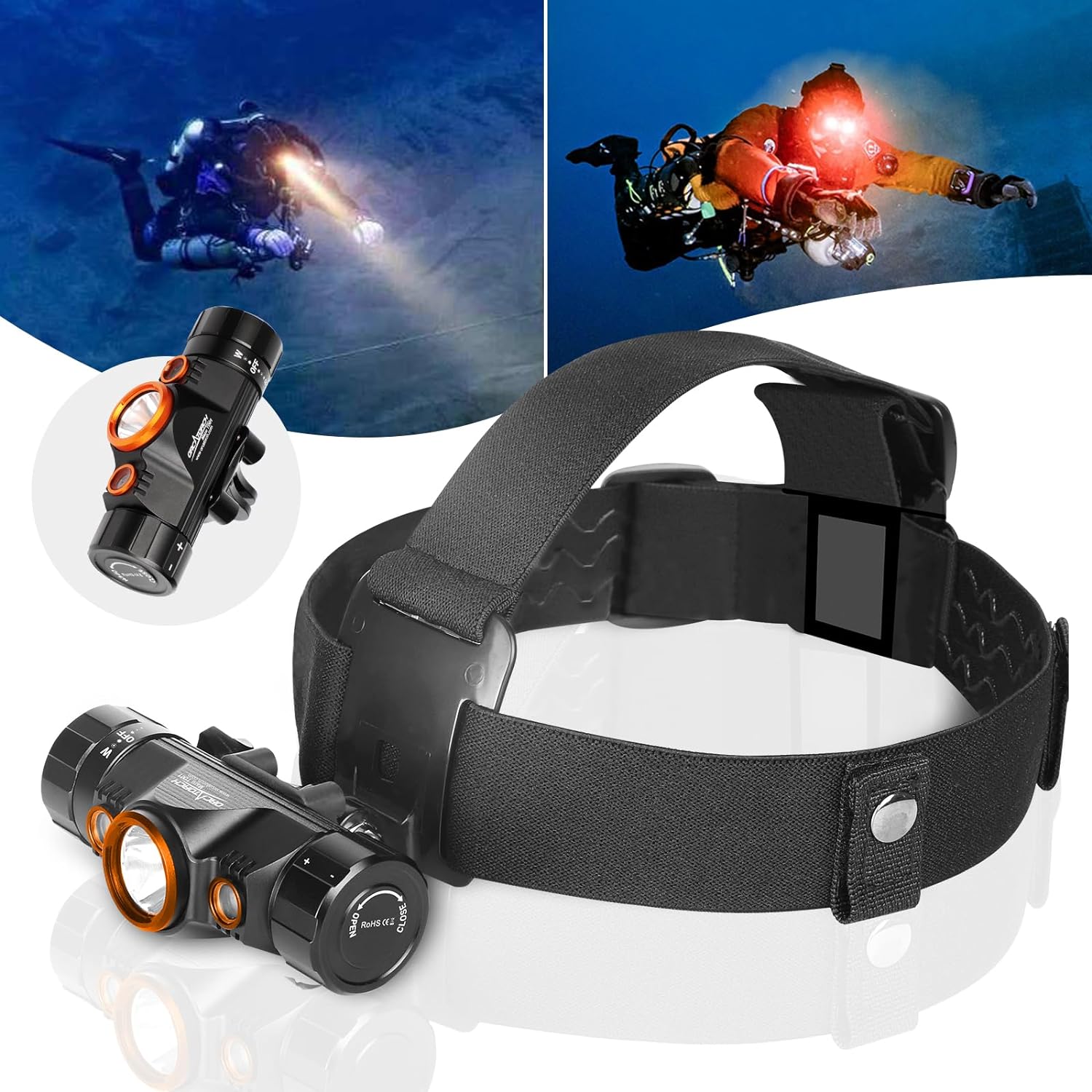 Diving Headlamp 1200 Lumens Scuba Dive Light 5 Modes Dual-Color (White/Red) Professional Underwater 150M Headlight, IP68 Waterproof Flashlight for Caving Snorkeling Spearfishing