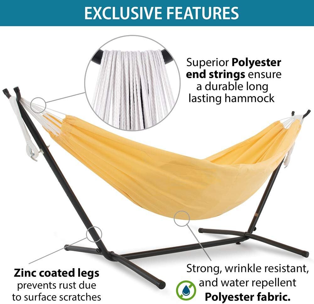 Vivere Double Cotton Hammock with Steel Stand, 450 lb Capacity, Tropical Colors, Includes Premium Carry Bag