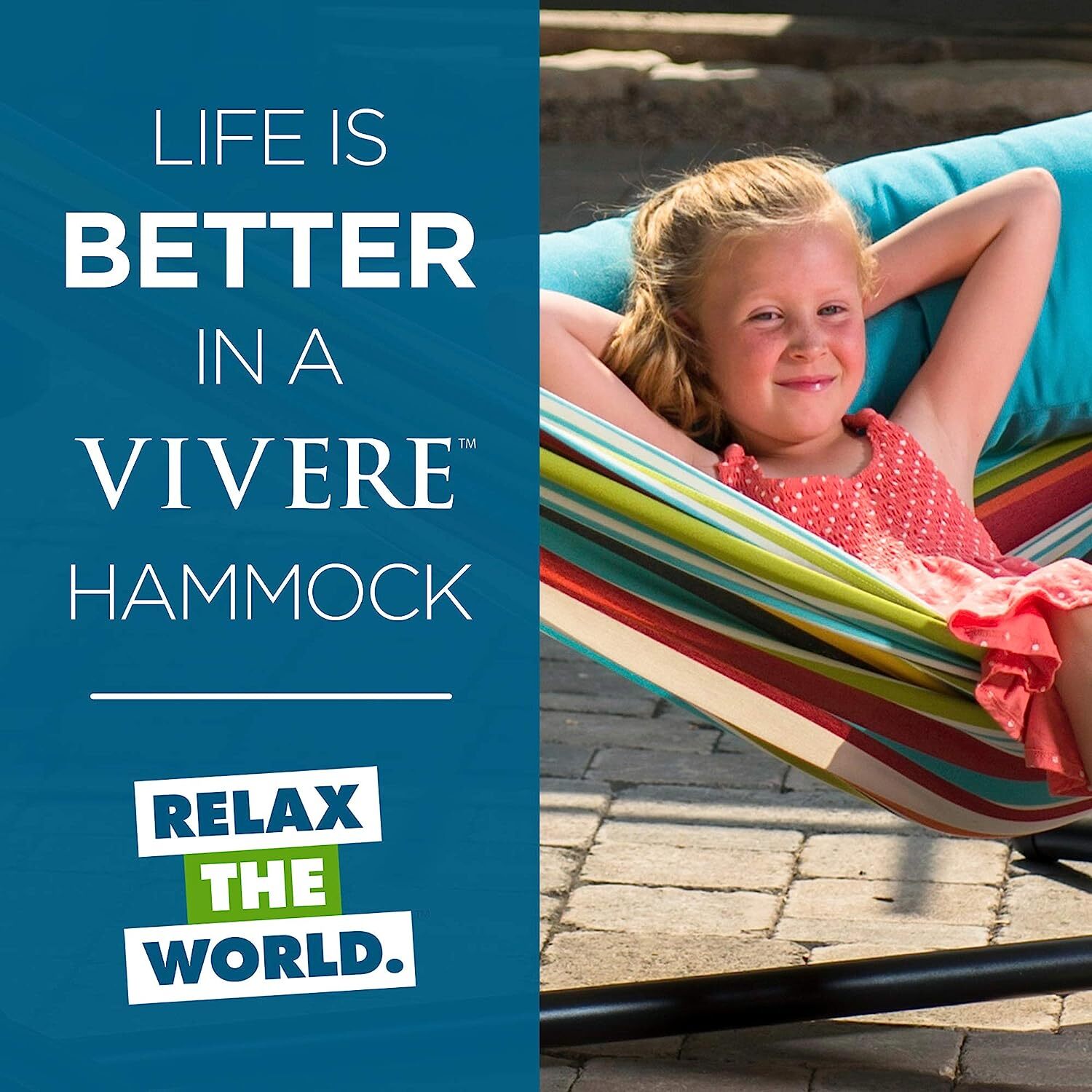 Vivere Double Cotton Hammock with Steel Stand, 450 lb Capacity, Tropical Colors, Includes Premium Carry Bag