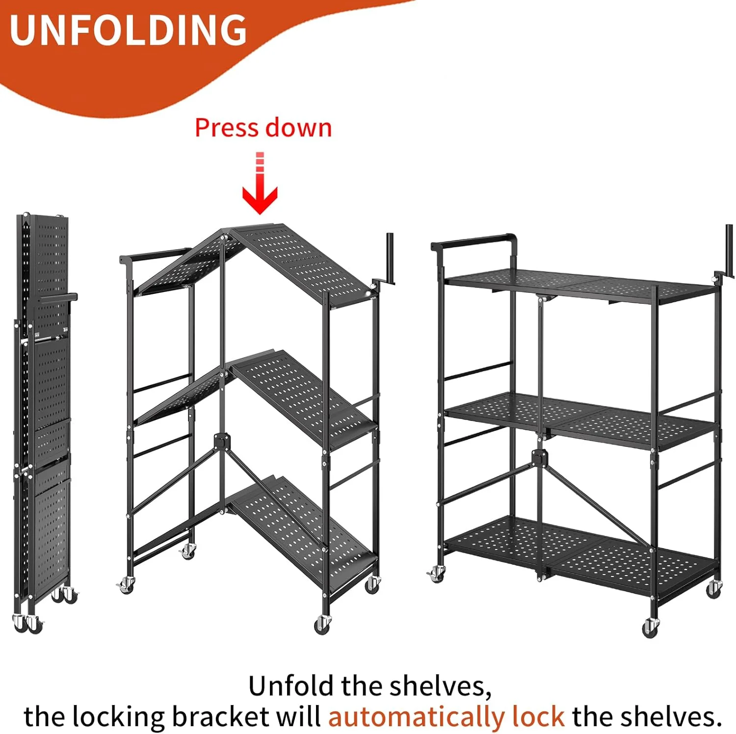 Foldable Outdoor Grill Cart with 3-Tier and Pizza Oven Stand Table - Rolling BBQ Table