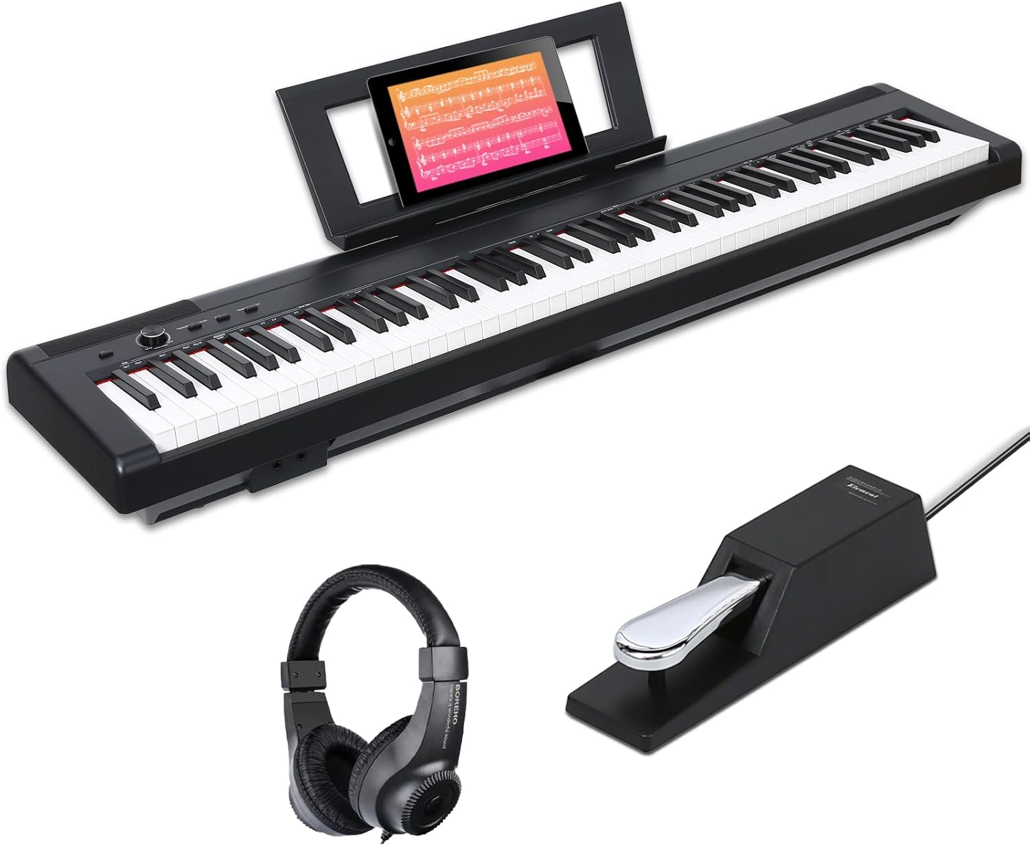 AODSK S-200 88-Key Weighted Digital Piano, Hammer Action, Black, with Sustain Pedal & Stereo Speakers