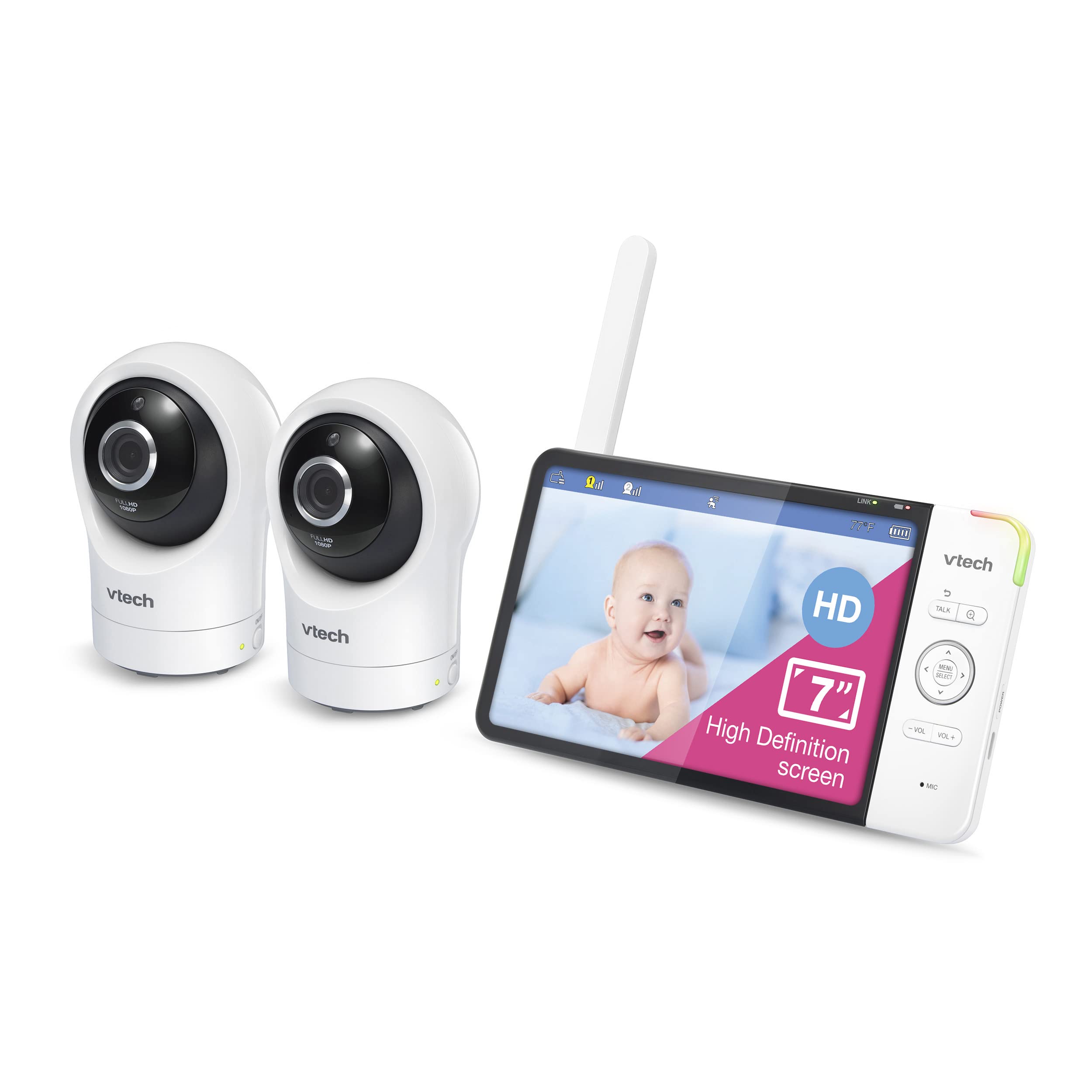 VTech RM7764-2HD Smart Baby Monitor with 1080p FHD, Night Vision, Temperature Sensor, 360   Pan & Tilt, Two-Way Talk