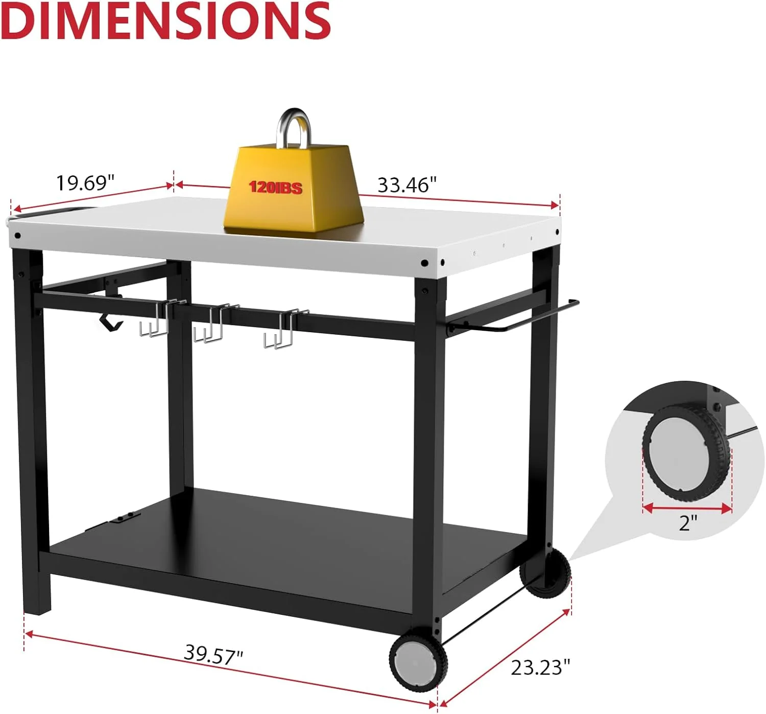 Large Foldable BBQ Grill Cart with Wheels - Stainless Steel Outdoor Dining Table