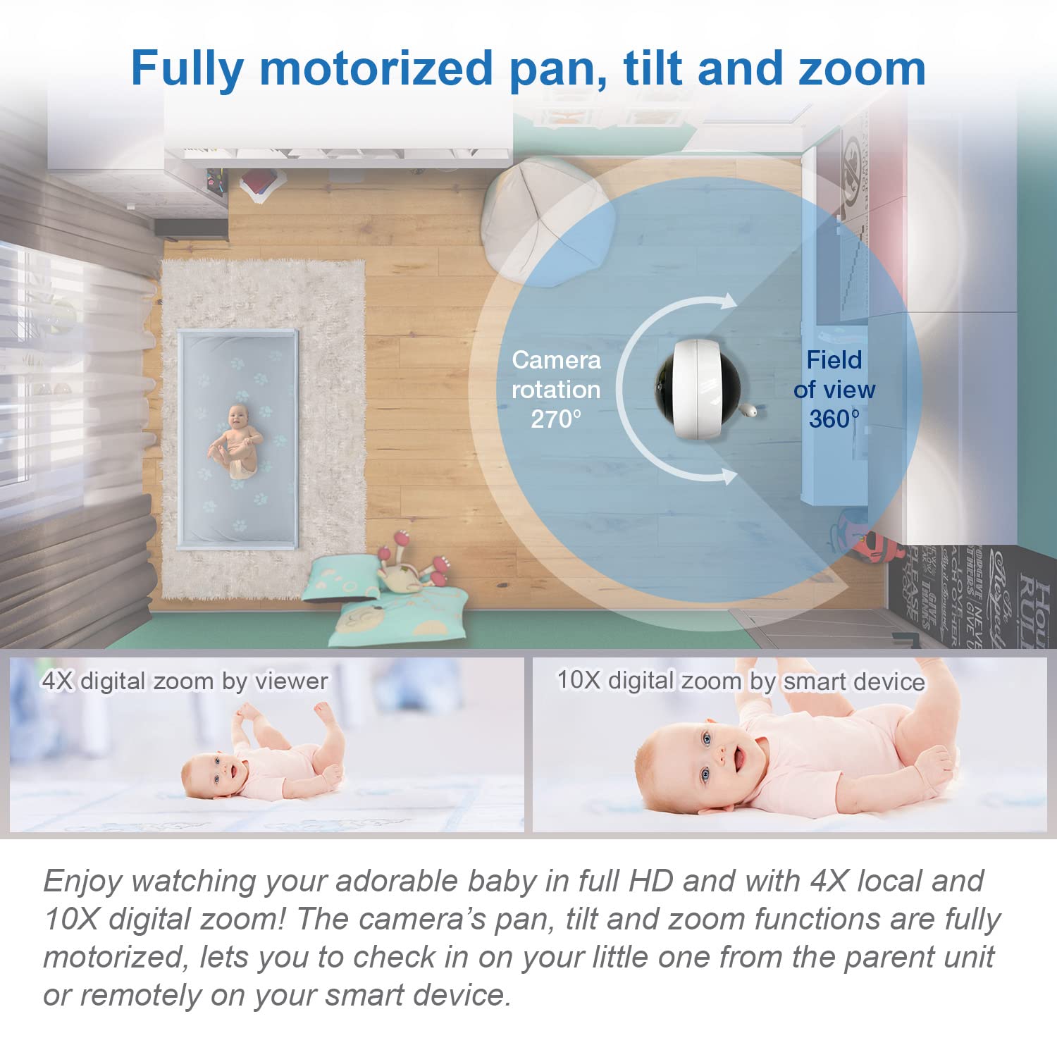 VTech RM7764-2HD Smart Baby Monitor with 1080p FHD, Night Vision, Temperature Sensor, 360   Pan & Tilt, Two-Way Talk