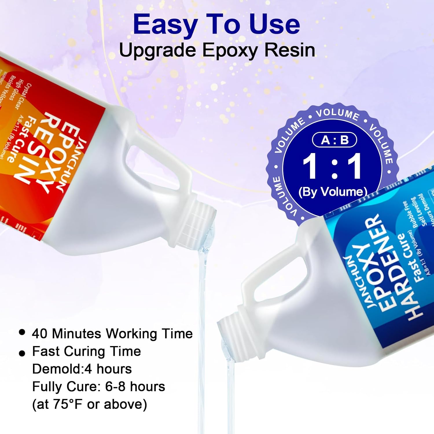 2 Gallon Epoxy Resin + 2 Gallon Epoxy Hardener, High Gloss Coating for River Table Tops, Art Casting Resin, Jewelry Making, DIY, Tumblers, Molds, Art Painting, Fast Curing Resin