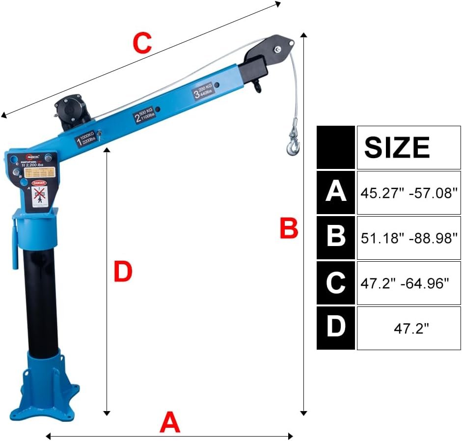 Pismire Winch Versatile 0.5T Folding Truck-Mounted Bed Crane Hoist Lift Pickup with Electric Winch 3500 lb 12V, Painted Steel 1100 lb Pickup 360�� Swivel Base