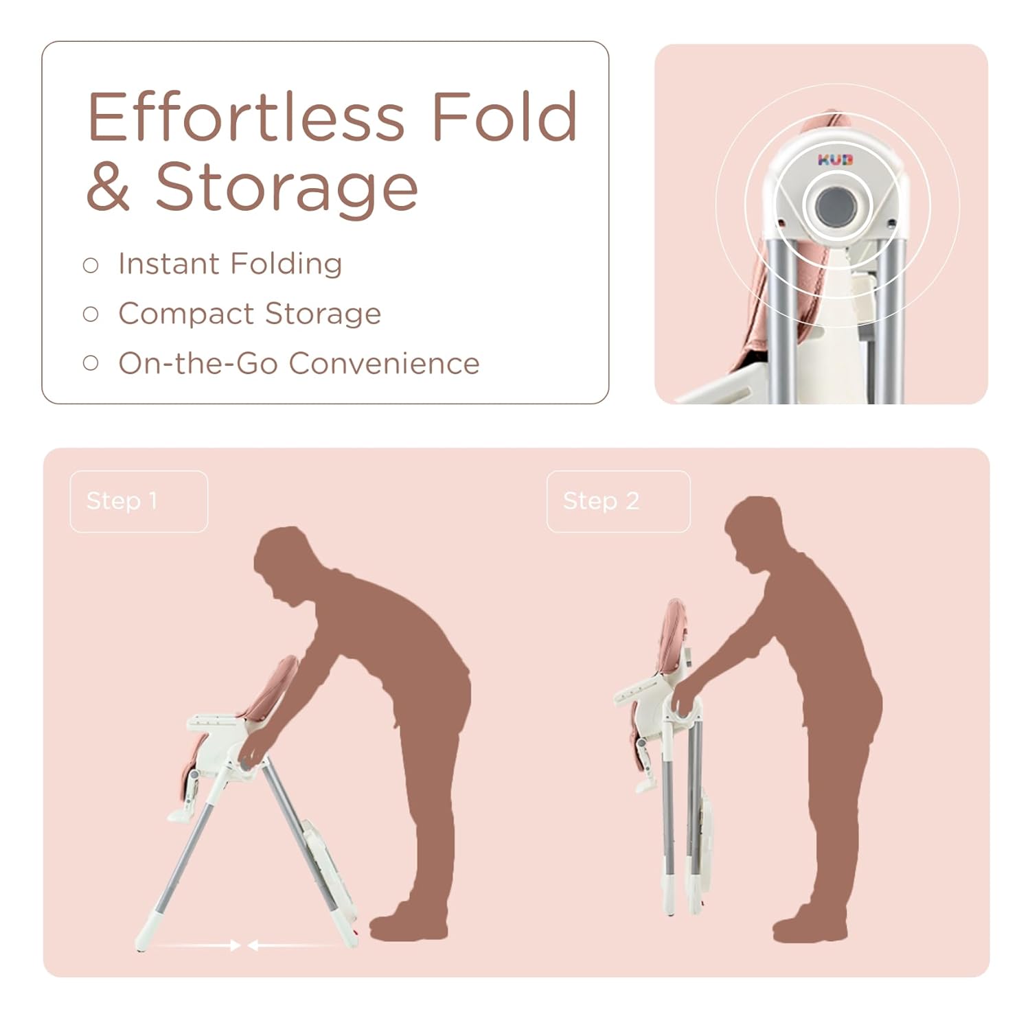 Foldable Baby High Chair with Removable Seat & Tray, Adjustable Height & Recline, Locking Wheels