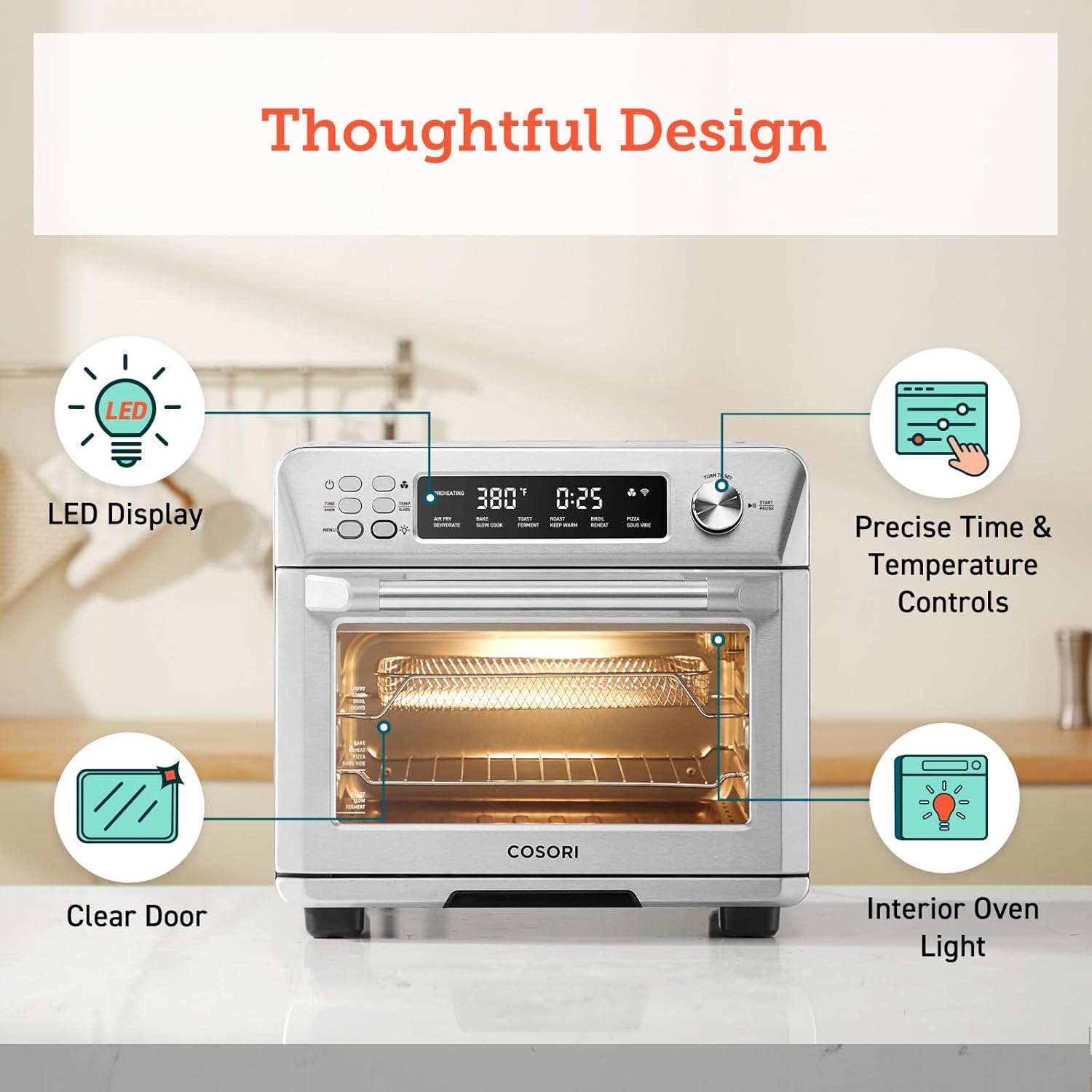 12-in-1 Air Fryer Toaster Oven Combo, Airfryer Convection Oven Countertop, Bake, Broil, Roast, Dehydrate, 134 Recipes & 4 Accessories, 32QT, Silver, Stainless Steel