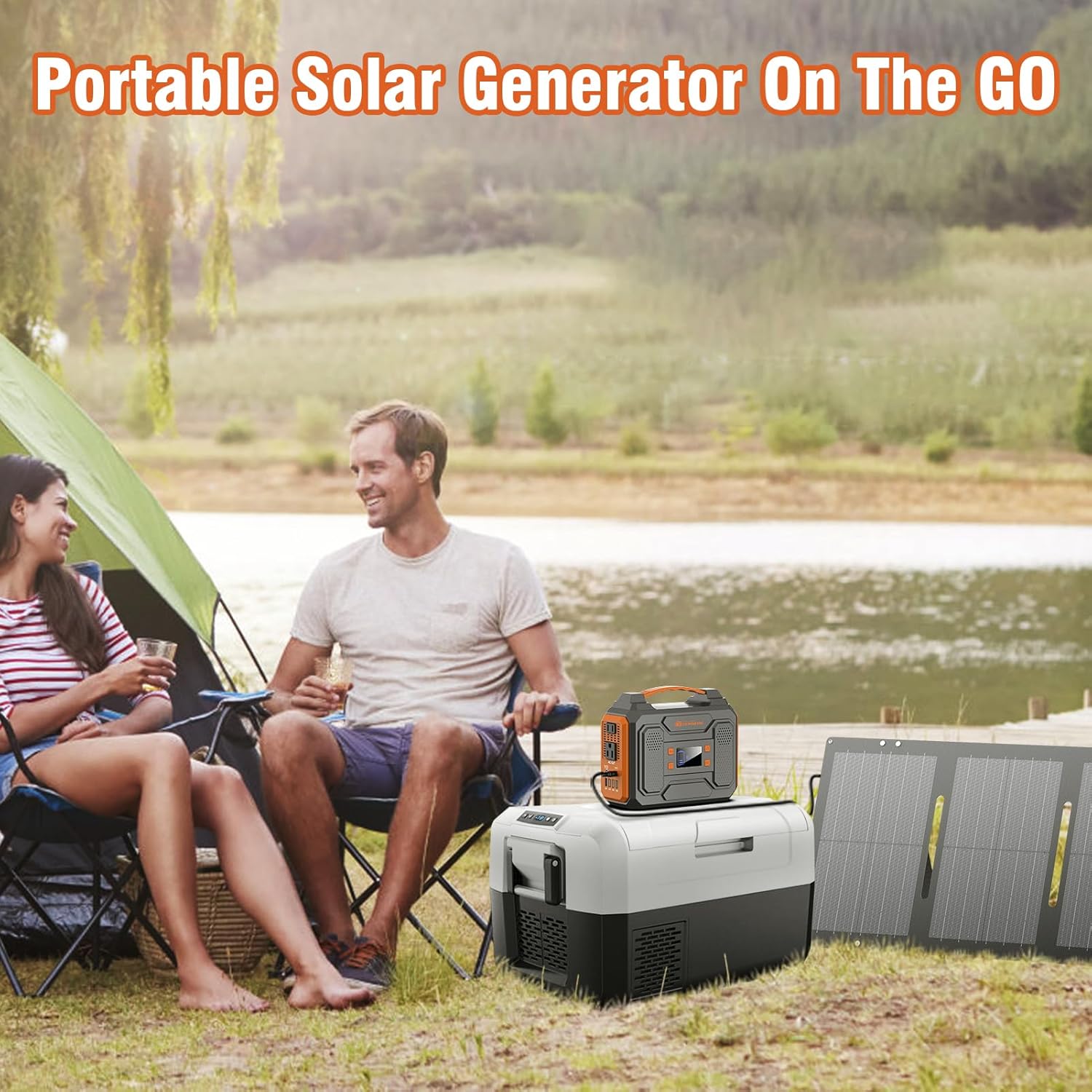 Portable Solar Generator, 300W Portable Power Station with Foldable 60W Solar Panel, 110V Pure Sine Wave, 280Wh Lithium Battery Pack with DC AC Outlet for Home Use RV Outdoor Camping Adventure