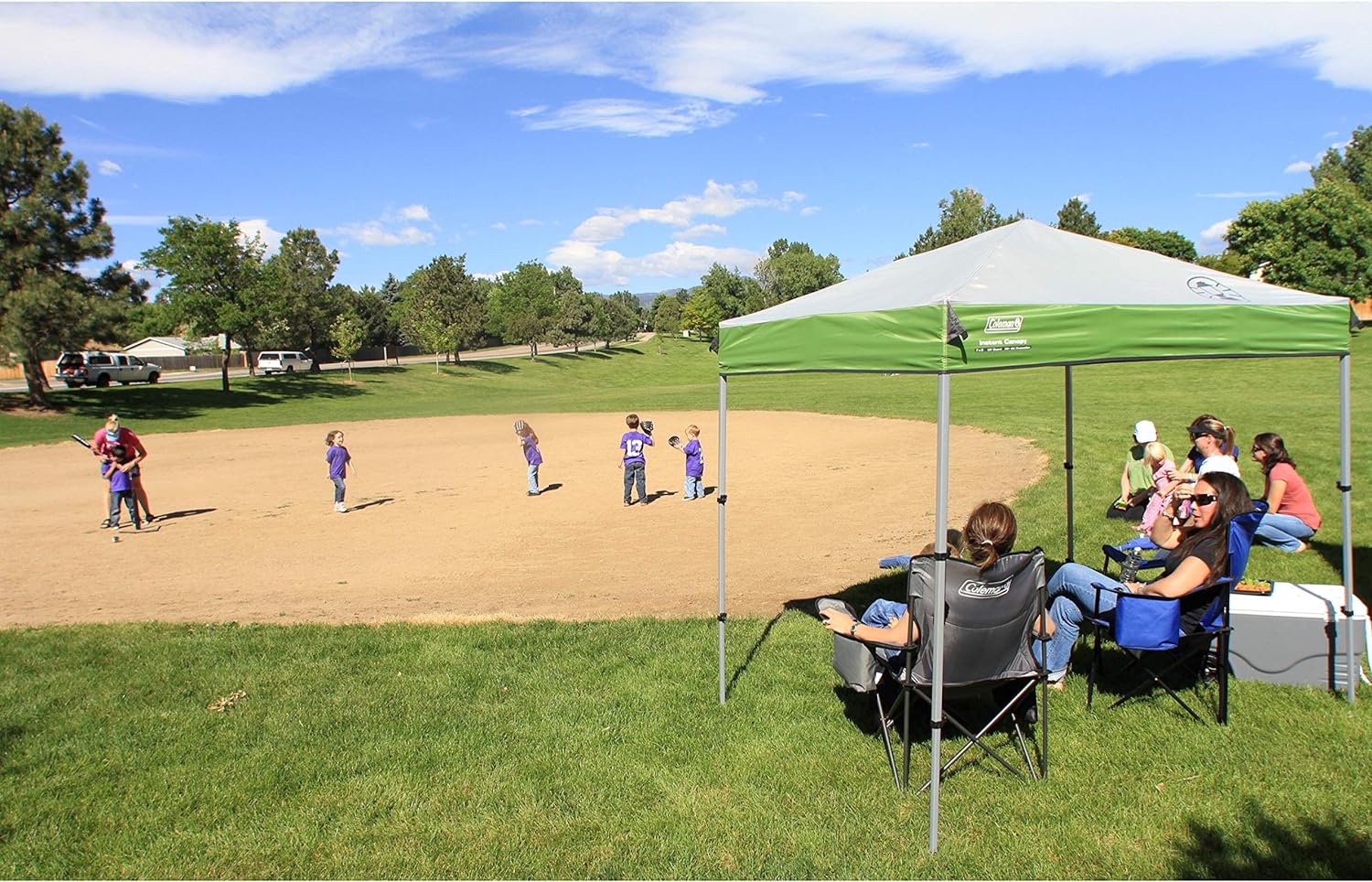 Canopy Sun Shelter with Instant Setup, Sun Shelter with Wheeled Carry Bag Sets Up in about 3 Mins, 7x5ft, 10x10ft, or 12x12ft Canopy for Sporting Events, Tailgating, Camping, & More