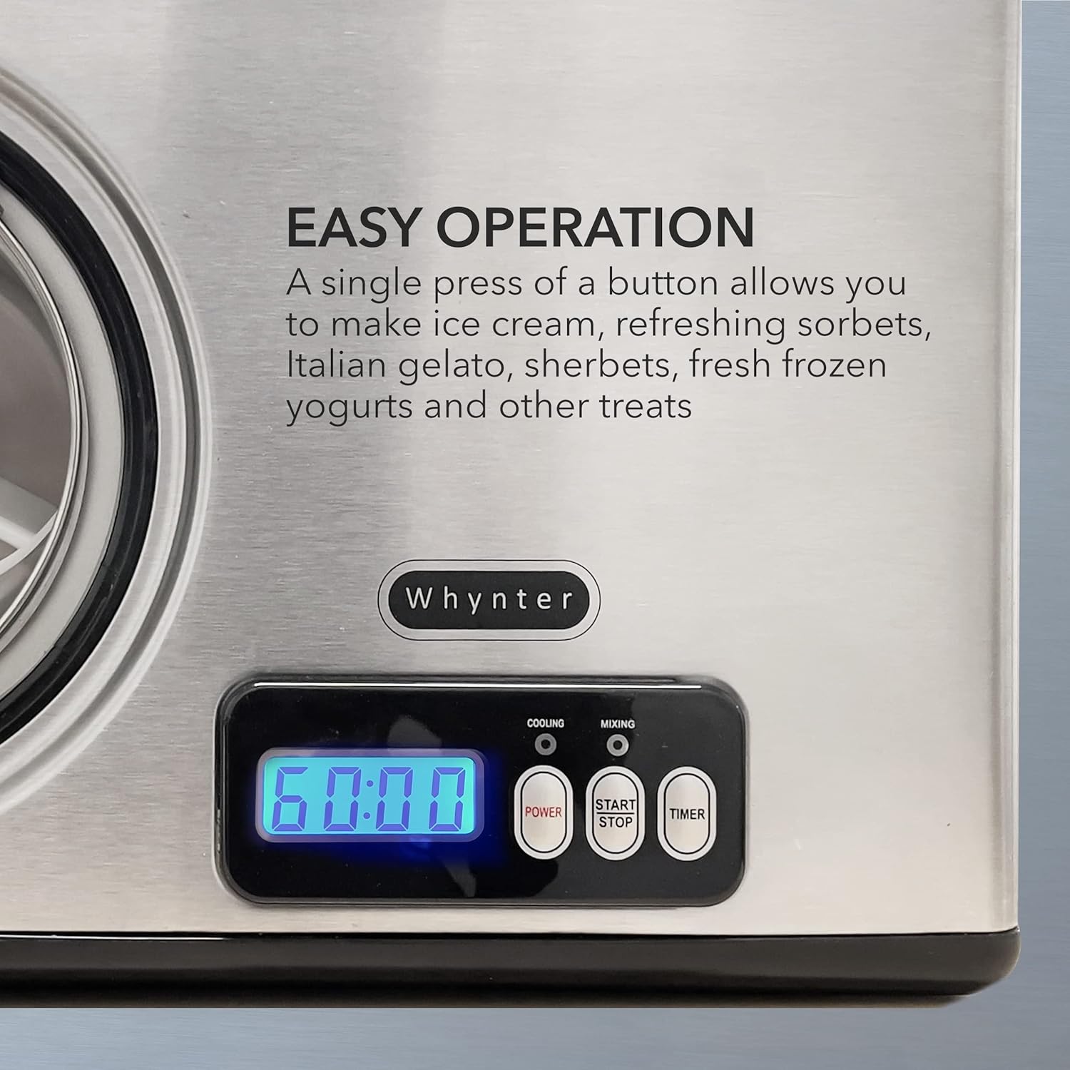 Automatic Ice Cream Maker 1.6 Quart Capacity Stainless Steel, with Built-in Compressor, no pre-Freezing, LCD Digital Display, Timer, One Size, Black