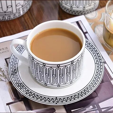 Elegant Tableware 58-Piece Bone China Dinnerware Set, Black Striped, Under Glazed, for Home & Restaurant Use