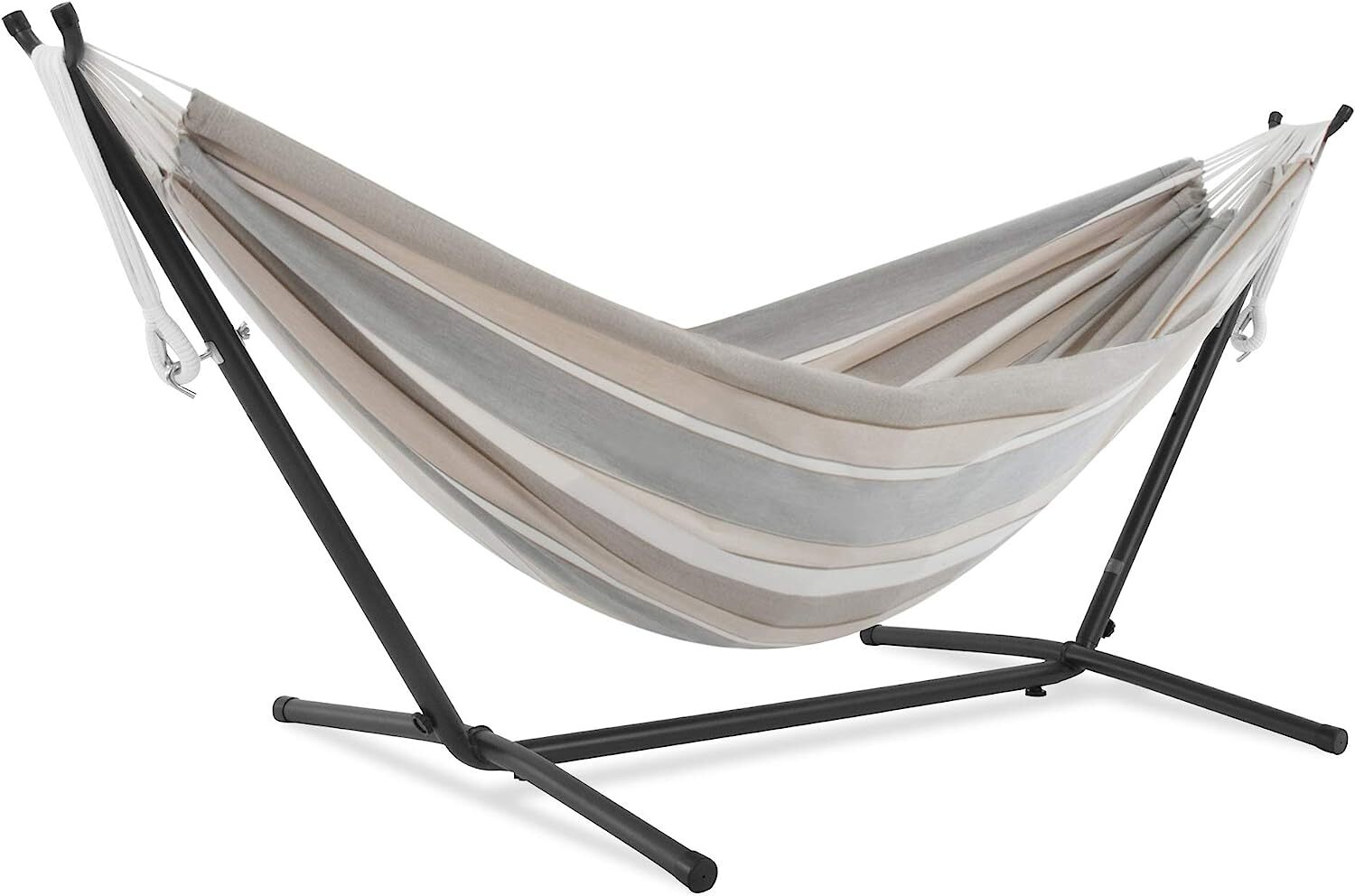 Vivere Double Cotton Hammock with Steel Stand, 450 lb Capacity, Tropical Colors, Includes Premium Carry Bag