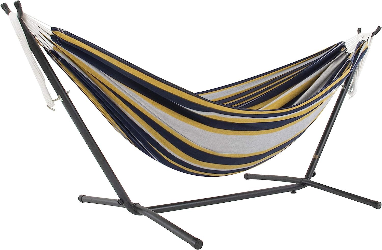 Vivere Double Cotton Hammock with Steel Stand, 450 lb Capacity, Tropical Colors, Includes Premium Carry Bag