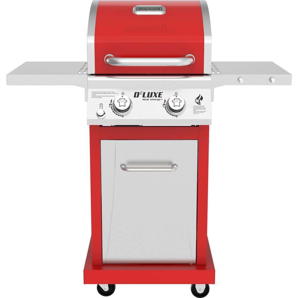 2-Burner Propane Gas Grill, Red �C Stainless Steel, 28,000 BTUs, Compact Design