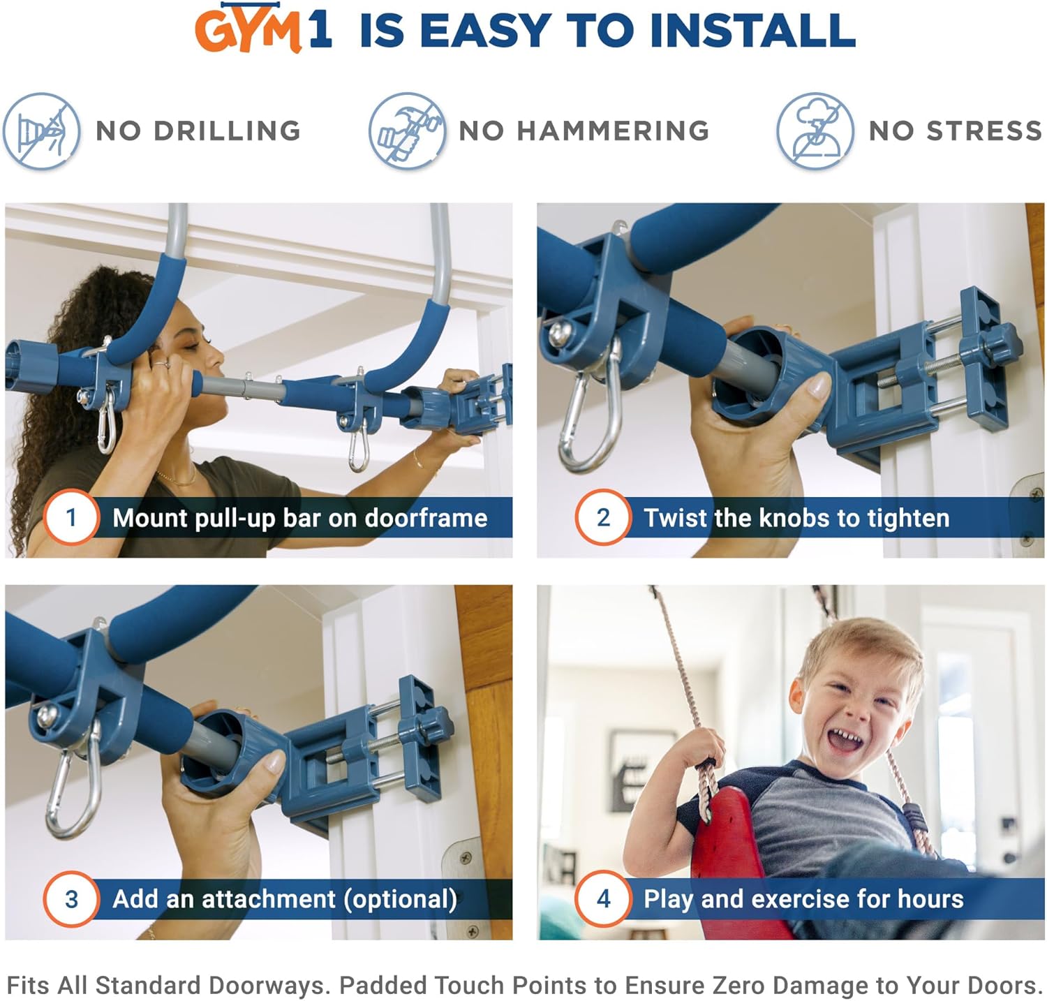 PIPG Indoor Doorway Gym for Kids & Adults  C Blue, Alloy Steel, Includes Pull-Up Bar, Rings, Trapeze, Ladder, Rope, Sensory Swing, 300 lbs Capacity