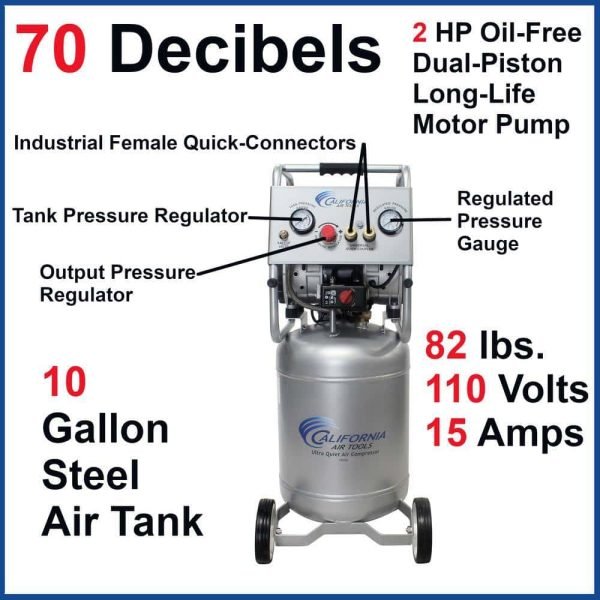 California Air Tools 10020C 10 Gal. 2.0 HP Ultra Quiet and Oil-Free Electric Air Compressor