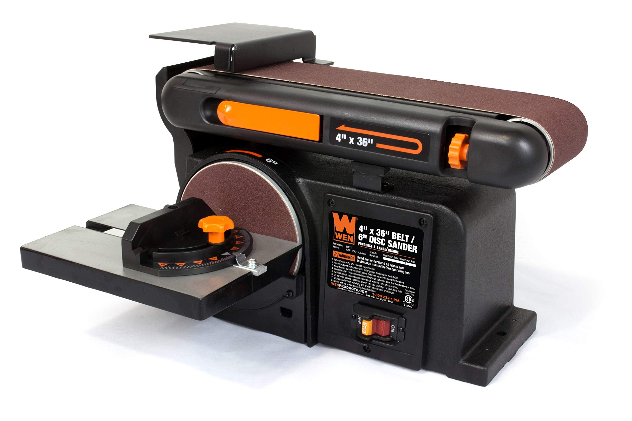 WEN 6502T Belt Sander, 4.3 Amp, 4  36 Inch Belt & 6  6 Inch Disc, Cast Iron Base, 3600 RPM