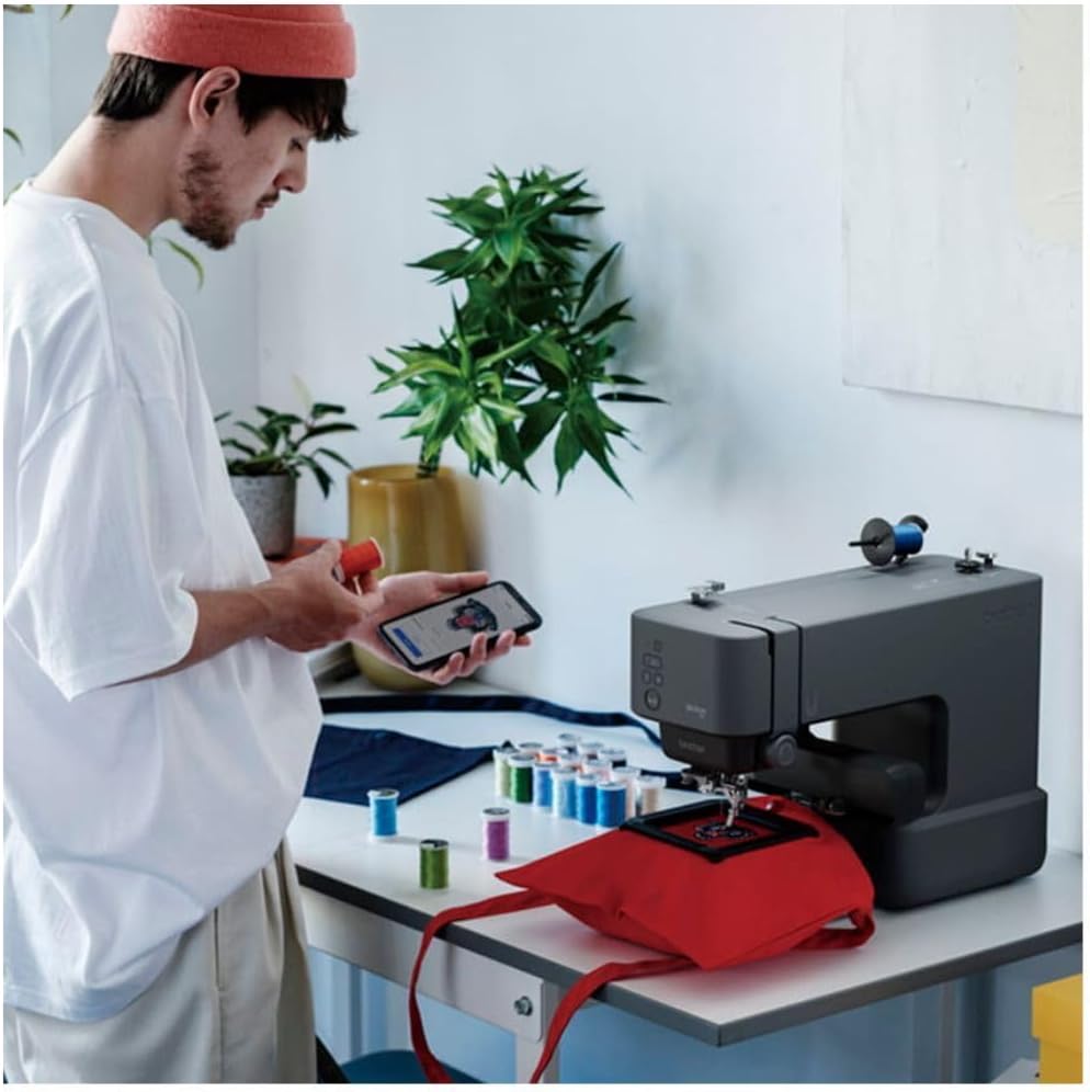 Skitch Single-Needle Embroidery Machine with Mobile App Support Bundle with Brother Magnetic SAMFP70 3 in. x 3 in. Embroidery Frame (2 Items)