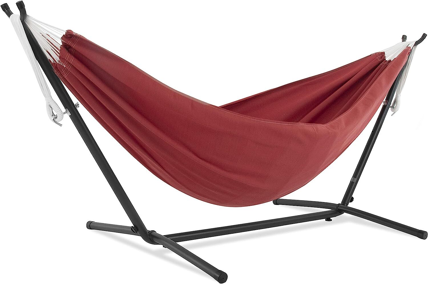 Vivere Double Cotton Hammock with Steel Stand, 450 lb Capacity, Tropical Colors, Includes Premium Carry Bag