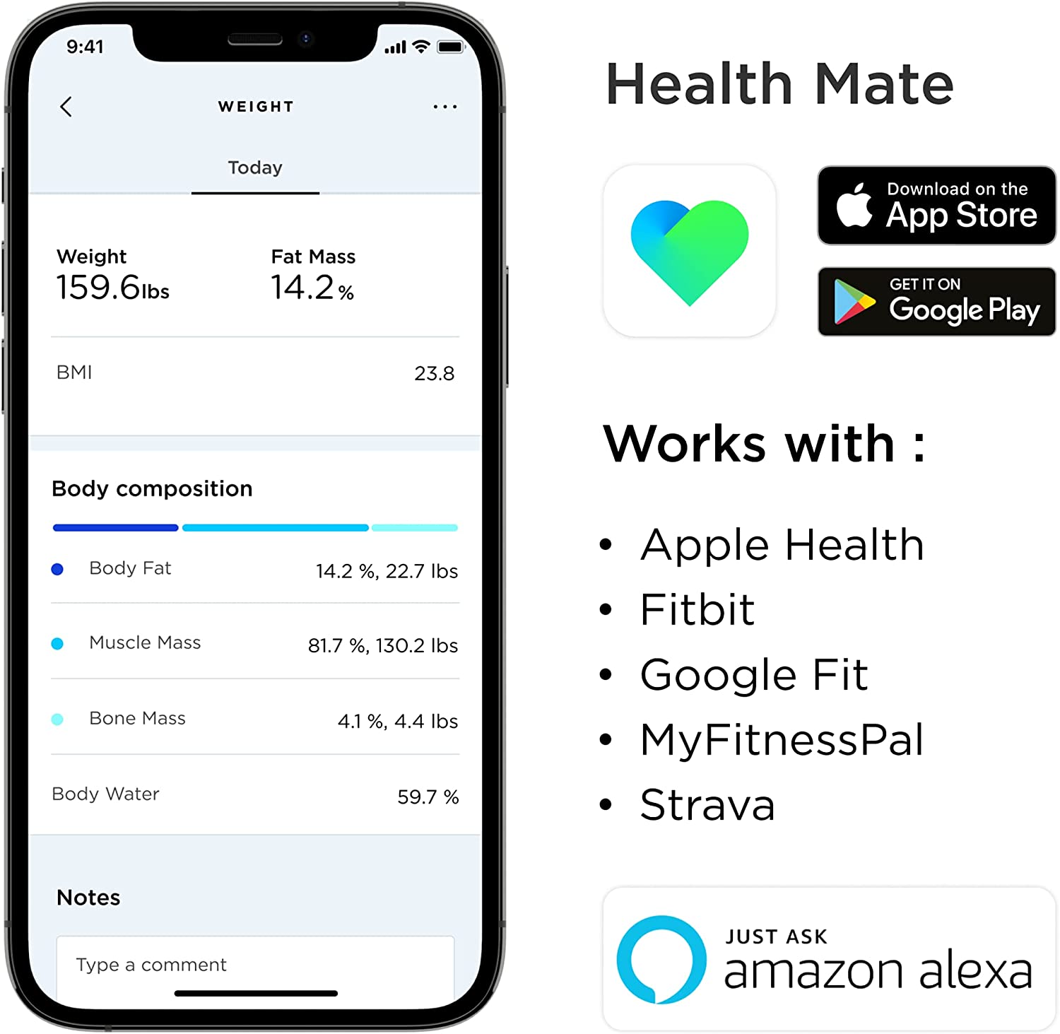 Withings Body+ Smart Scale  C Wi-Fi, Full Body Composition, Multi-User, Health App Sync, Accurate Design