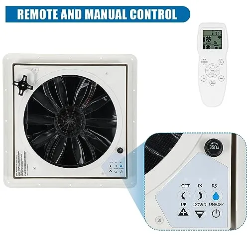 OUTPRIZE 14��� RV Roof Vent Fan, 12V Remote Control, Quiet, Smart with Rain Sensor, 10-Speed, Energy Efficient