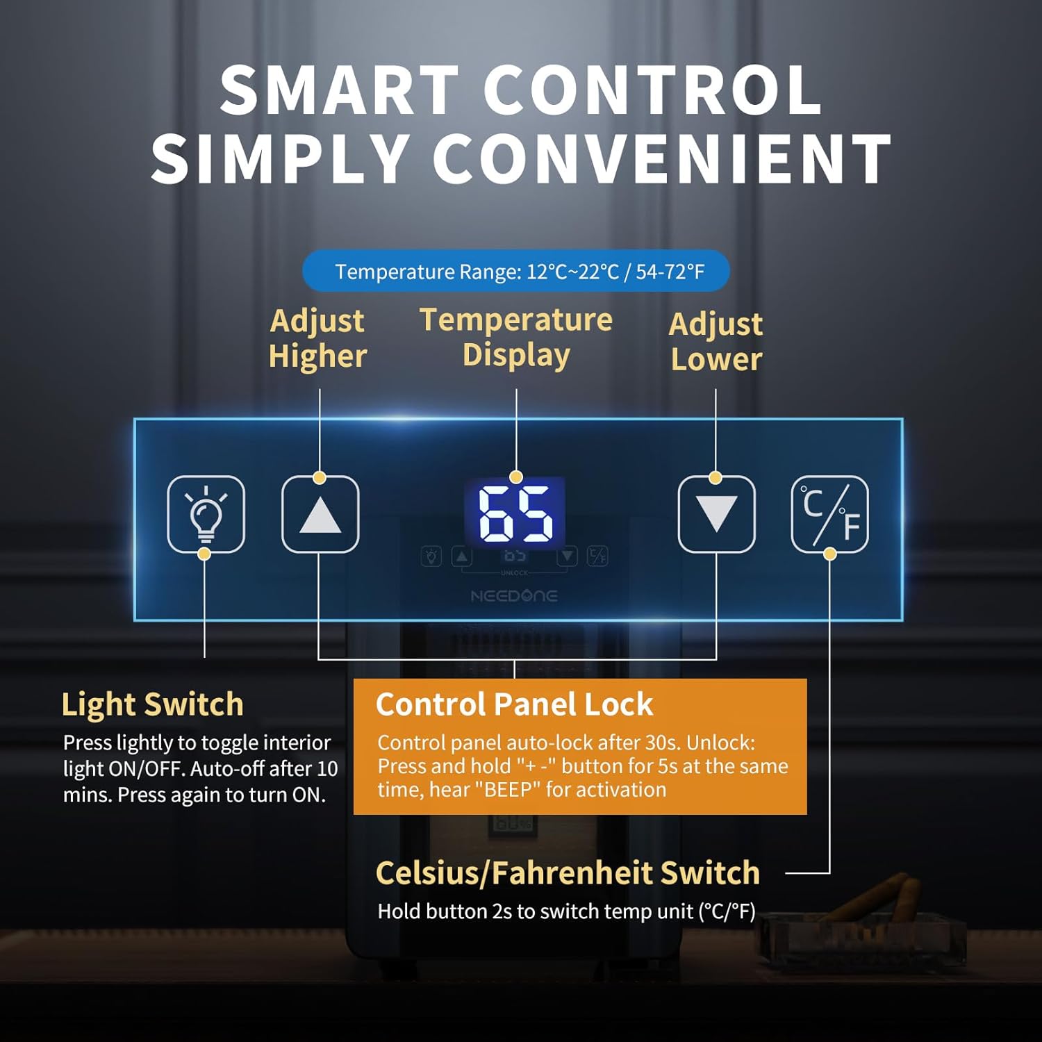 ThermoCigar 48L Cigar Humidor with Heating & Cooling, Cedar Wood, Digital Hygrometer, Quiet Electric Cooler for 350 Cigars