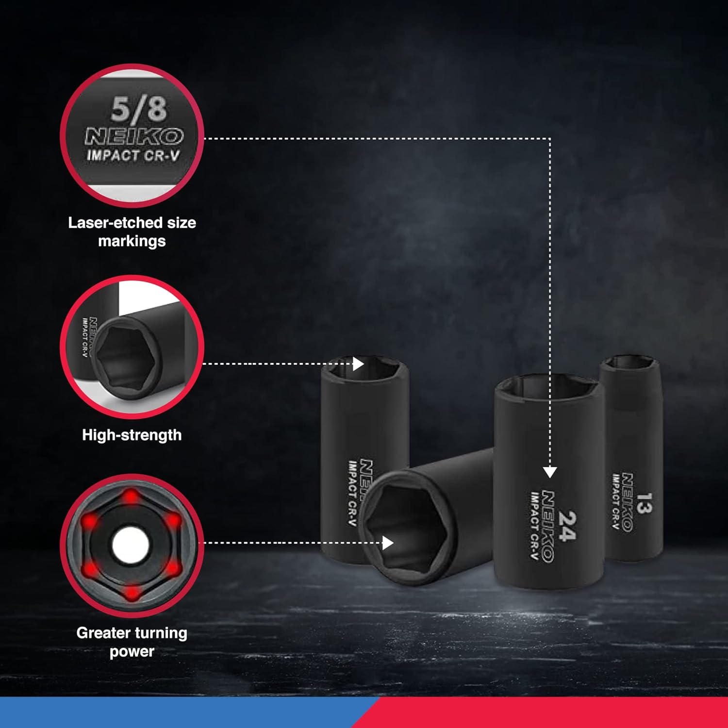 Chrome Vanadium Impact Socket Set 1/2    Drive, 65-Piece, SAE & Metric, Deep & Shallow, Includes Adapters & Ratchet Handle