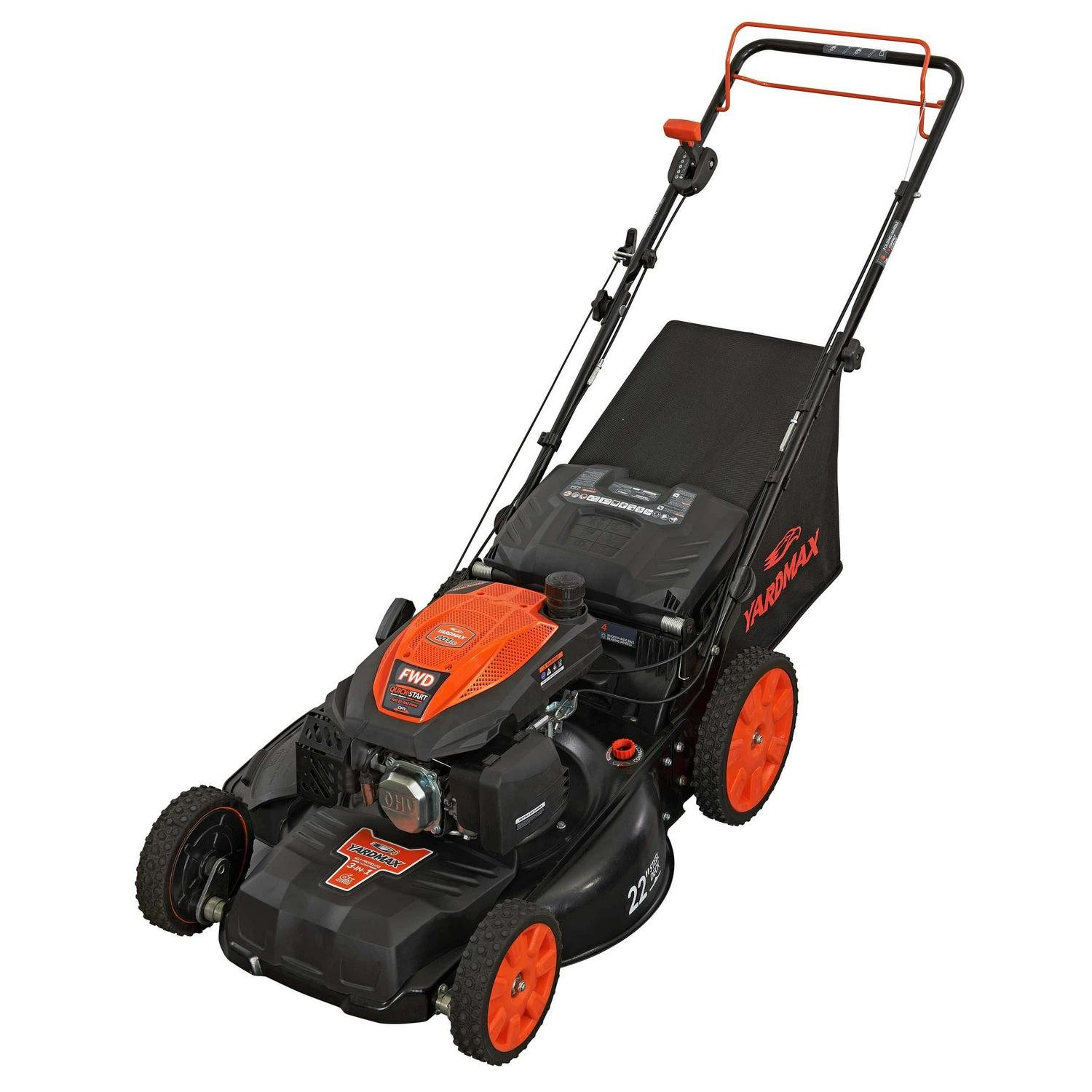 YG2860 22��� 201cc 3-in-1 Gas Self-Propelled Lawn Mower with CVT and High Wheels