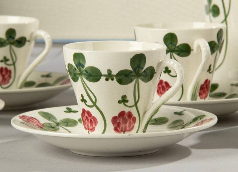 Royal Copenhagen Clover 13-Piece Hand-Painted Faience Coffee Set  C Rare Collectible