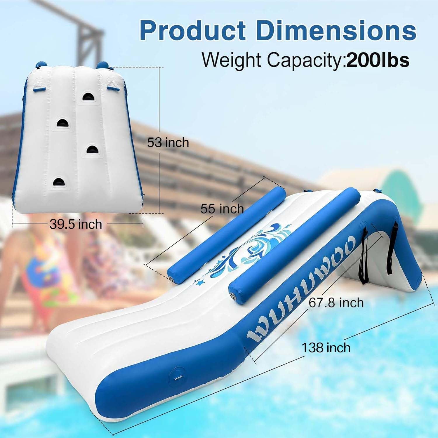 Pontoon Waterfall Slide, Inflatable Pontoon Boat Water Slide for Kids Backyard Pool Sea, Electric Air Pump & Storage Bag