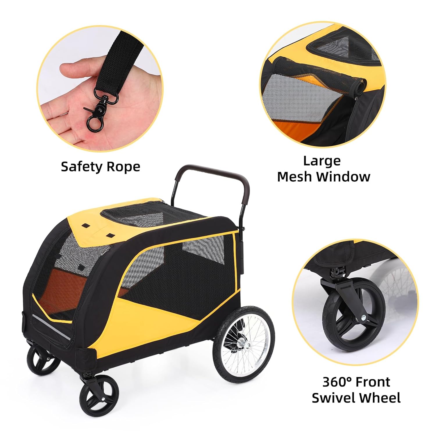 Dog Stroller for Large Pet, Jogger Stroller, Easy Folding Cart Frame, Quick Release Wheel, Breathable Animal Stroller with 4 Wheel and Storage Space Pet Can Easily Walk in/Out Travel